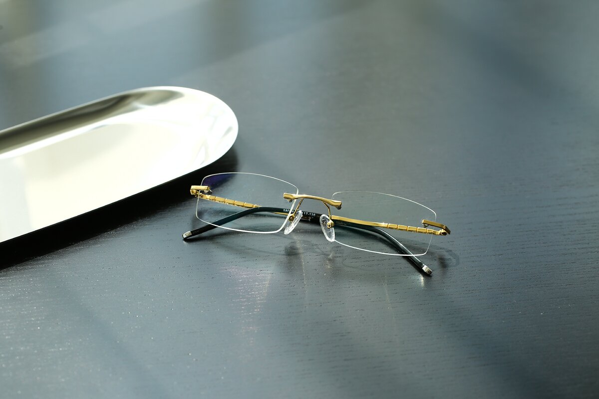 Gold Metal Rectangle Rimless Eyeglasses 58076