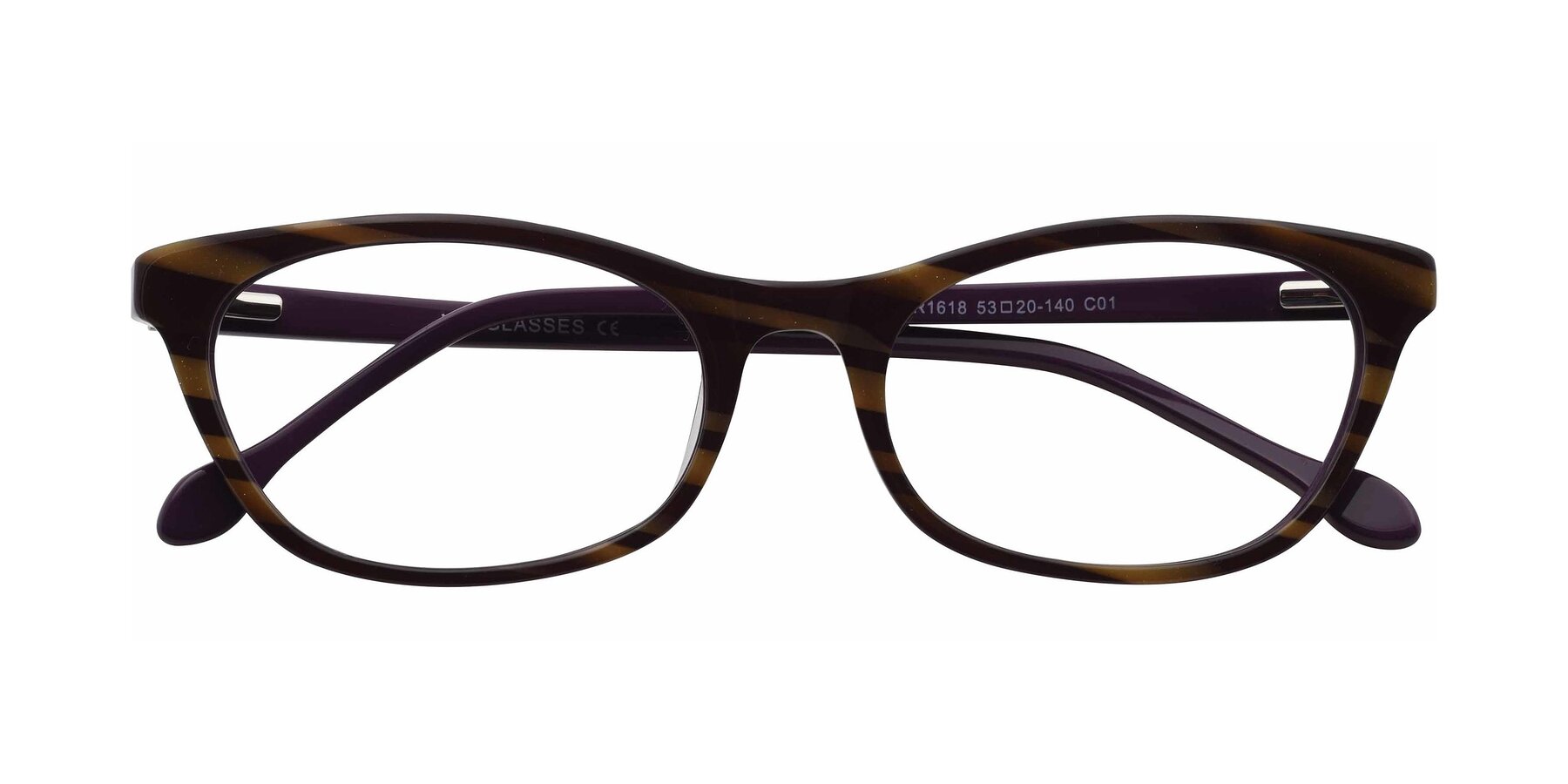 Folded Front of SR1618 in Striped Coffee with Clear Reading Eyeglass Lenses