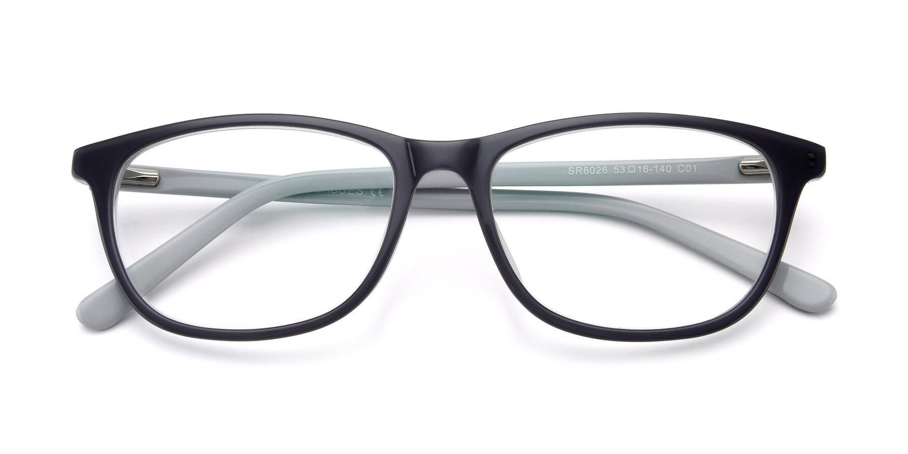 Folded Front of SR6026 in Gray with Clear Reading Eyeglass Lenses