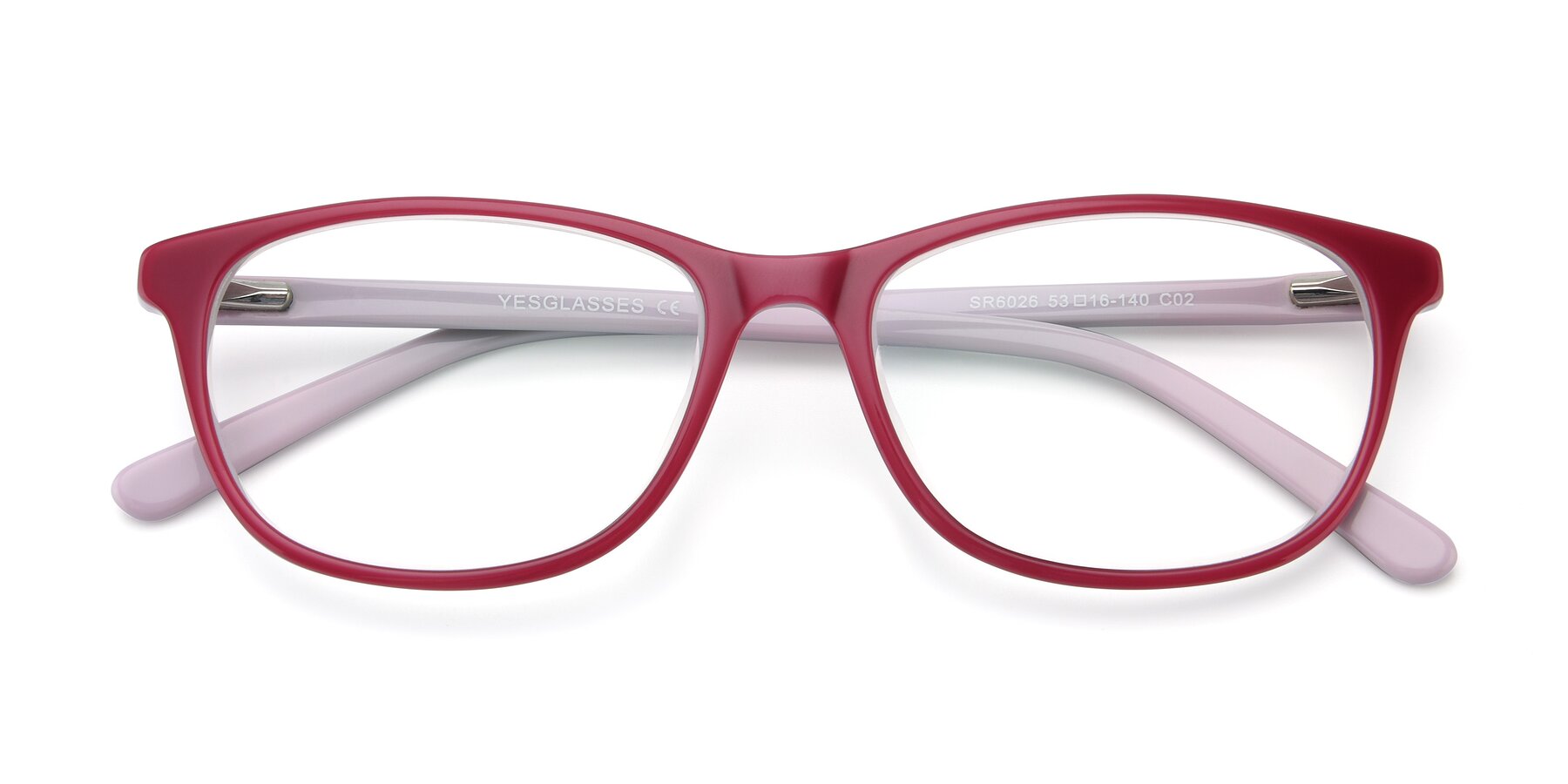 Folded Front of SR6026 in Pink with Clear Eyeglass Lenses