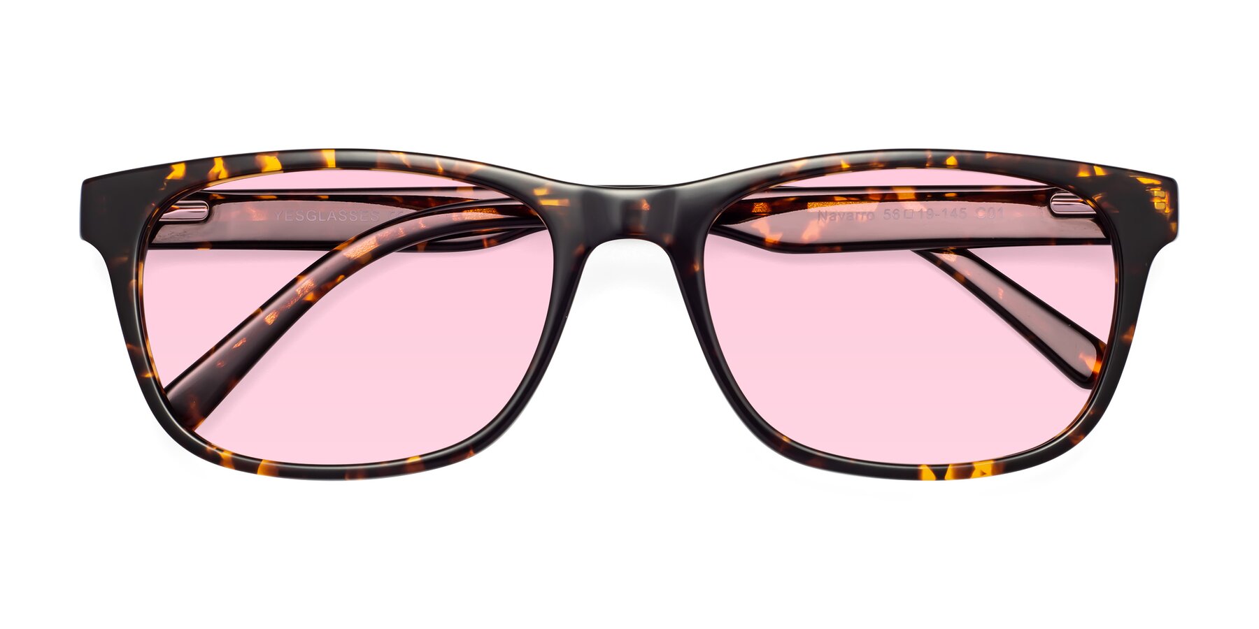 Folded Front of Navarro in Chocolate-Tortoise with Light Pink Tinted Lenses