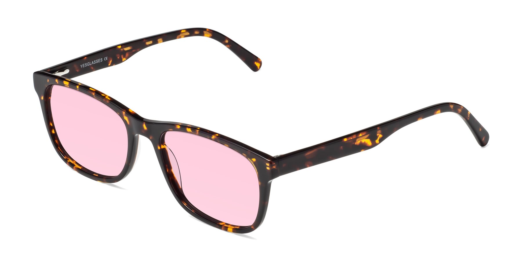 Angle of Navarro in Chocolate-Tortoise with Light Pink Tinted Lenses