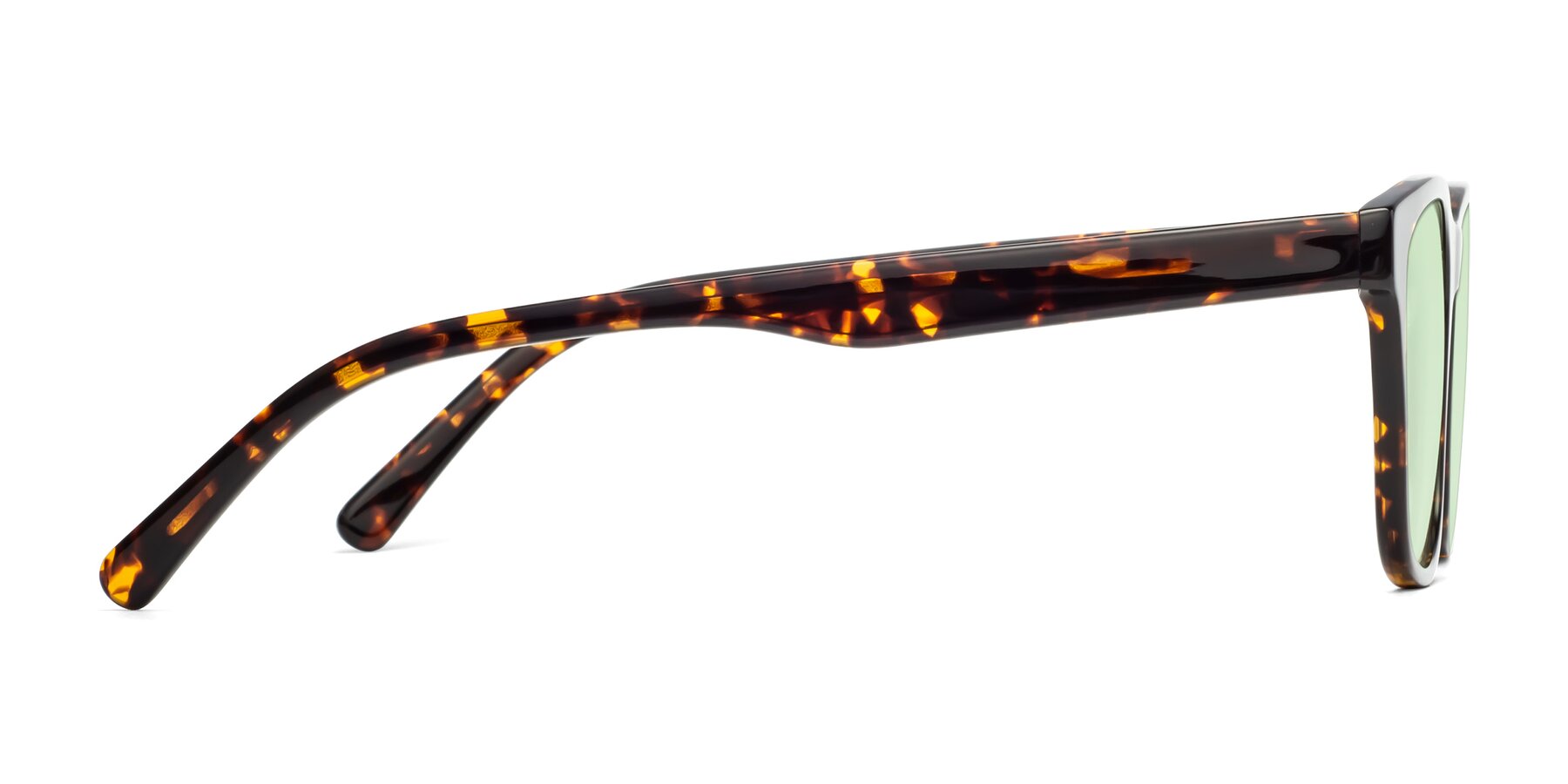Side of Navarro in Chocolate-Tortoise with Light Green Tinted Lenses