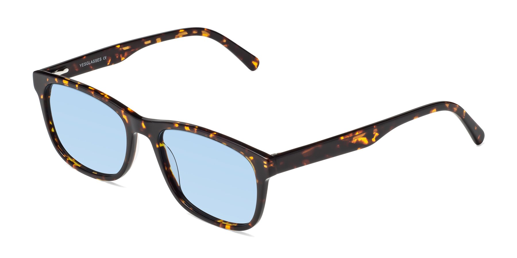 Angle of Navarro in Chocolate-Tortoise with Light Blue Tinted Lenses