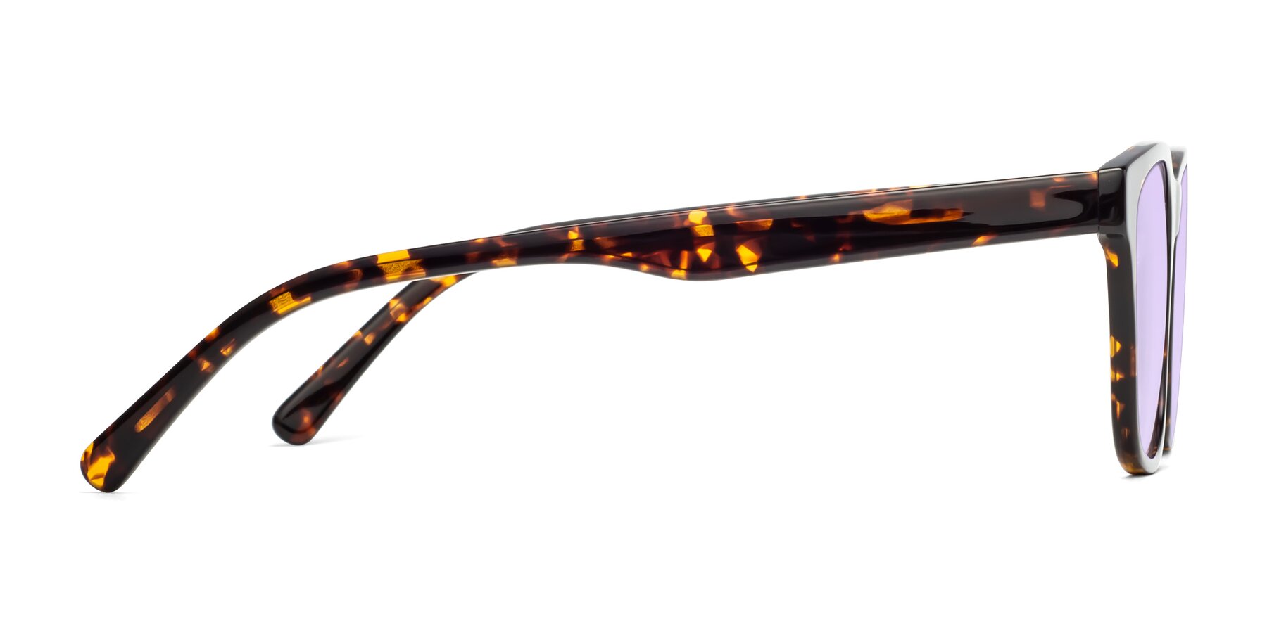 Side of Navarro in Chocolate-Tortoise with Light Purple Tinted Lenses
