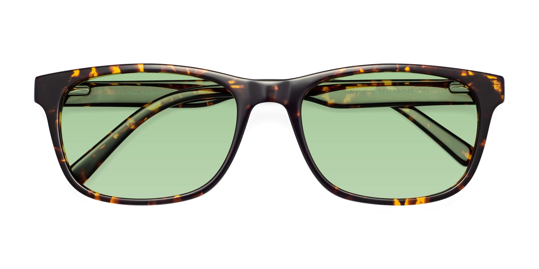 Folded Front of Navarro in Chocolate-Tortoise with Medium Green Tinted Lenses