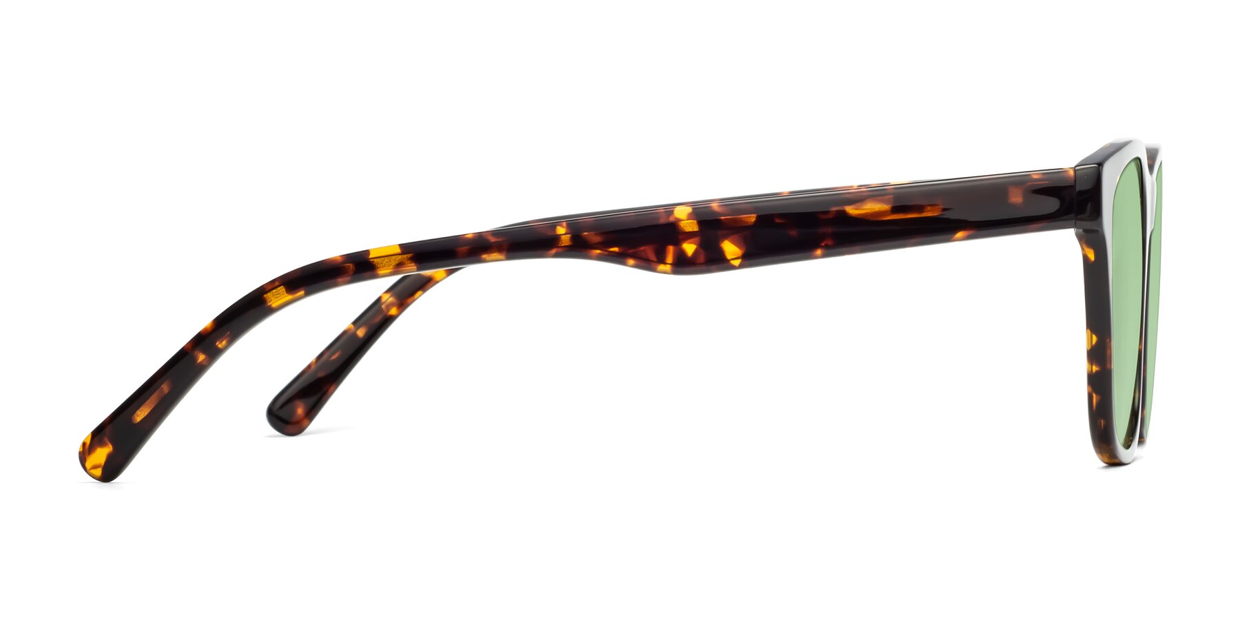 Side of Navarro in Chocolate-Tortoise with Medium Green Tinted Lenses