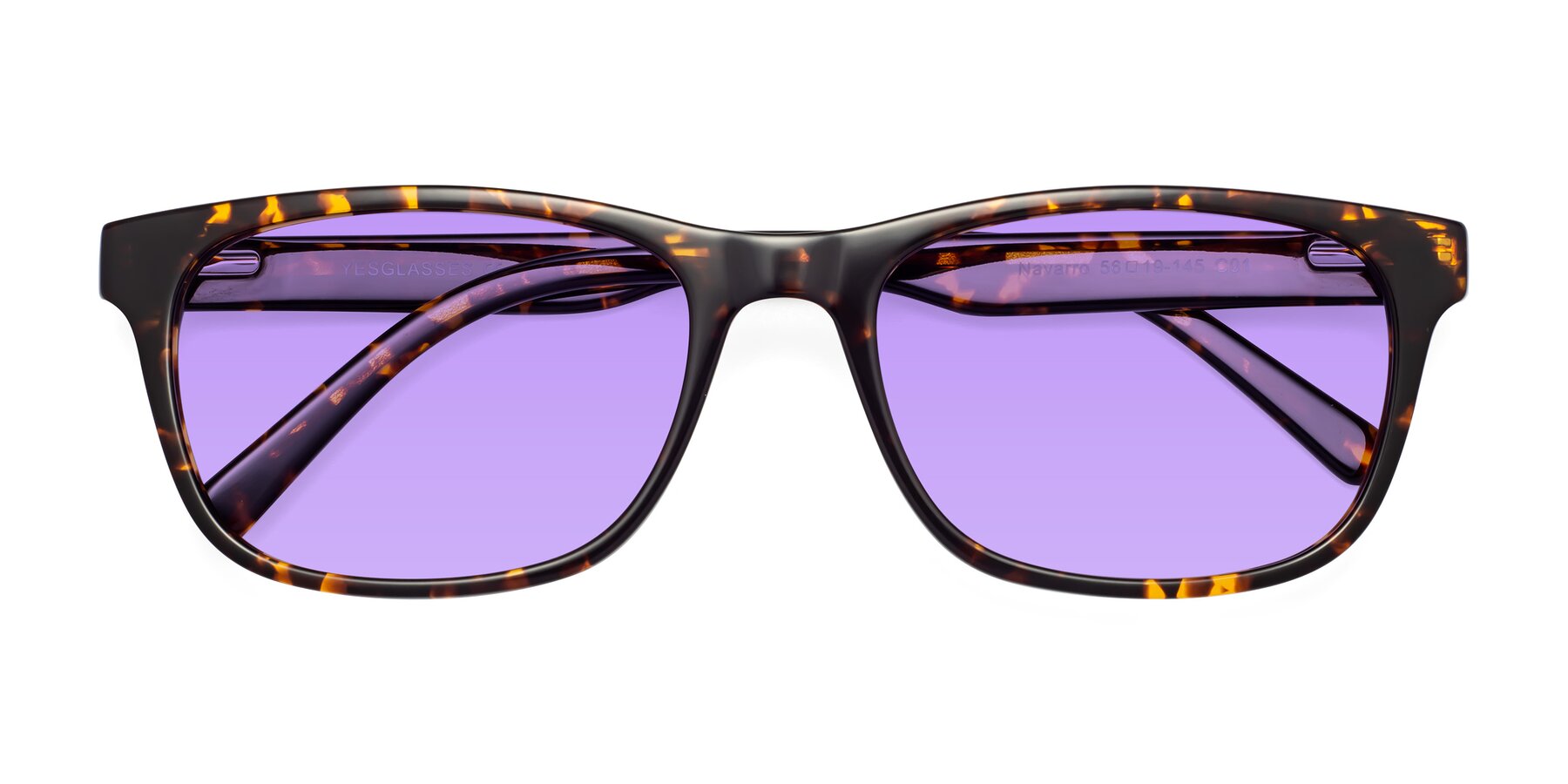 Folded Front of Navarro in Chocolate-Tortoise with Medium Purple Tinted Lenses