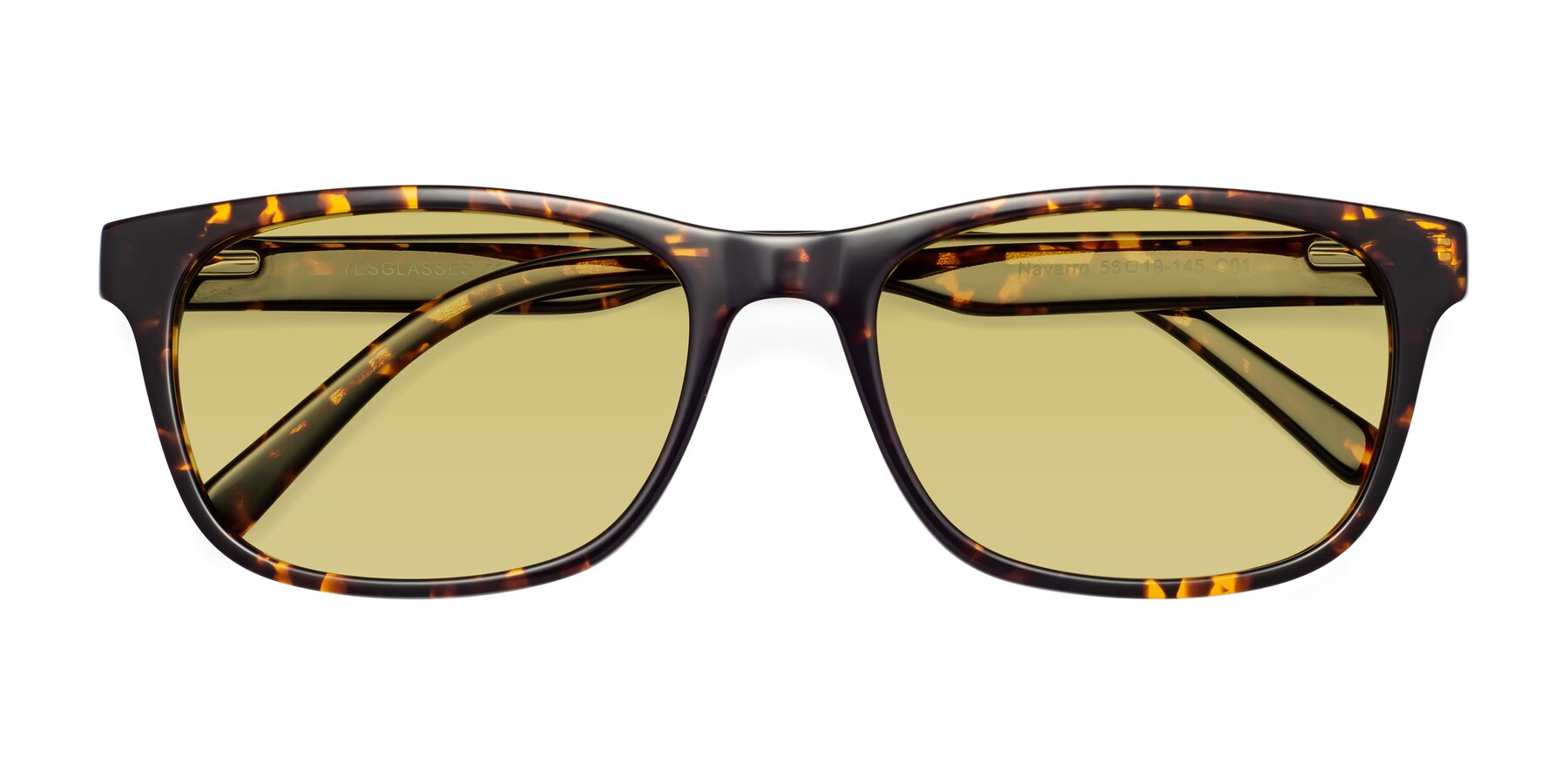 Folded Front of Navarro in Chocolate-Tortoise with Medium Champagne Tinted Lenses