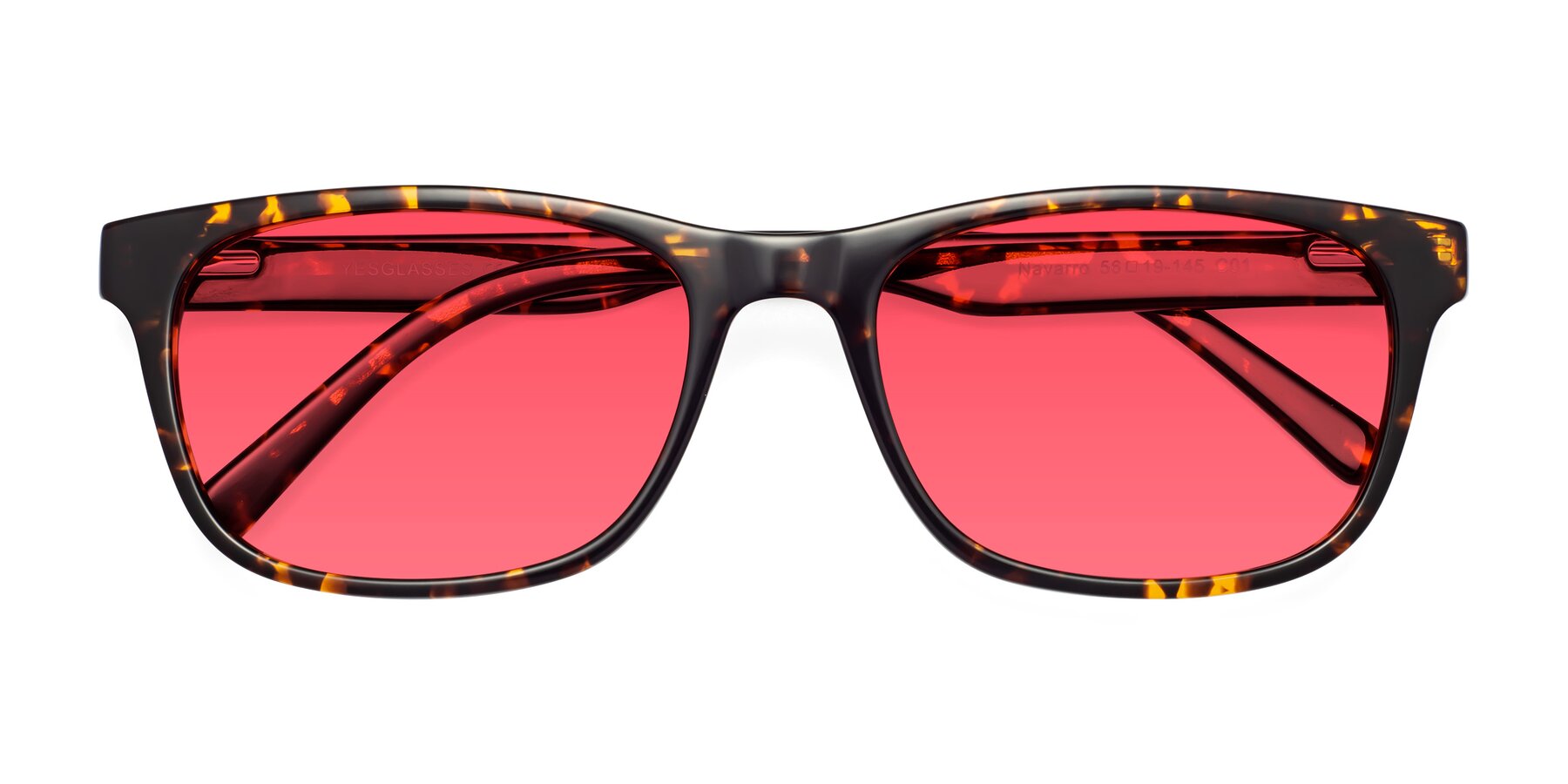 Folded Front of Navarro in Chocolate-Tortoise with Red Tinted Lenses