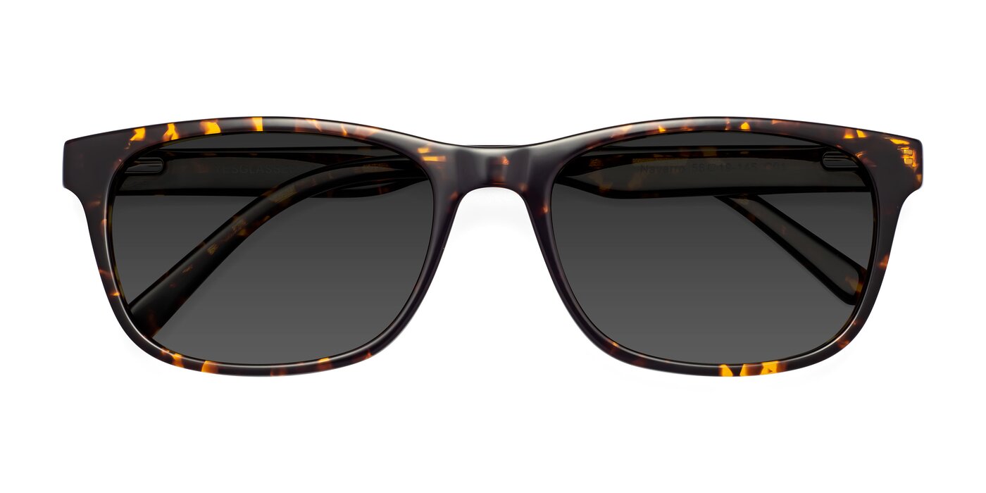 Chocolate Tortoise Wayfarer Classic Rectangle Tinted Sunglasses With Gray Sunwear Lenses Navarro