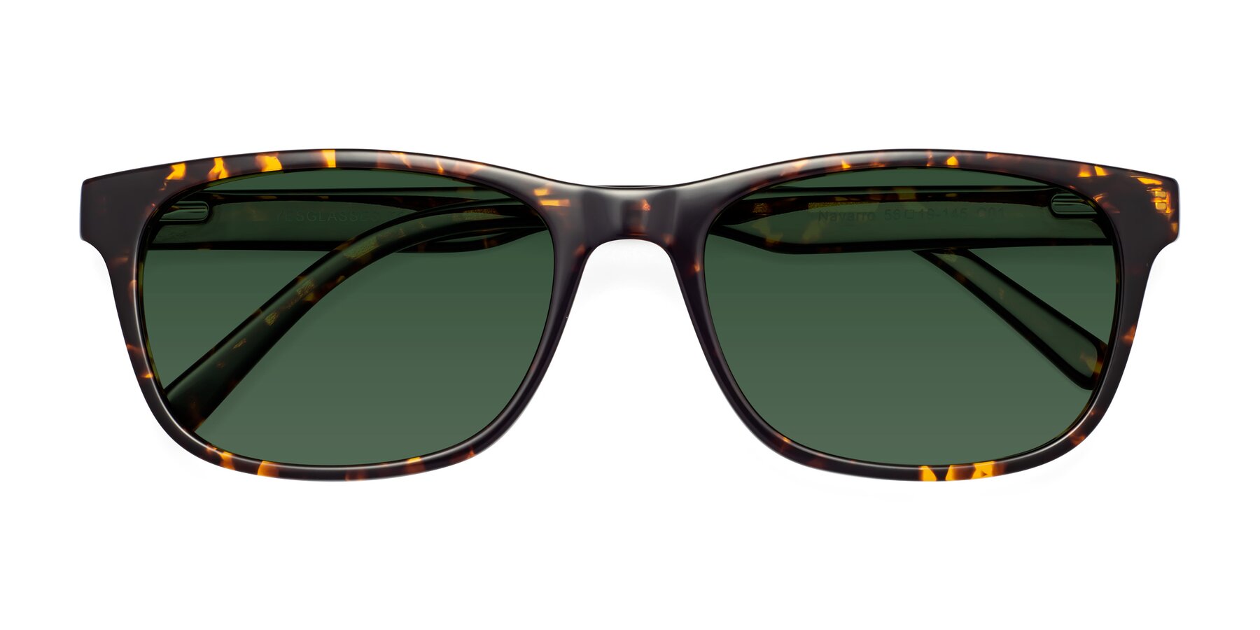 Folded Front of Navarro in Chocolate-Tortoise with Green Tinted Lenses