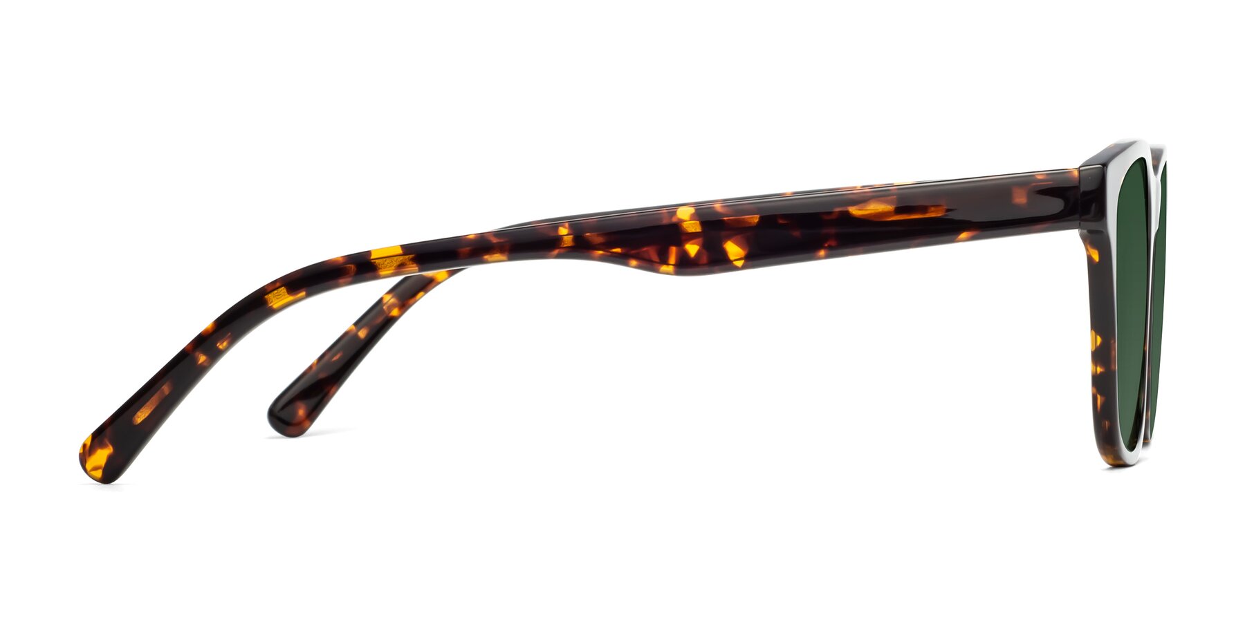 Side of Navarro in Chocolate-Tortoise with Green Tinted Lenses