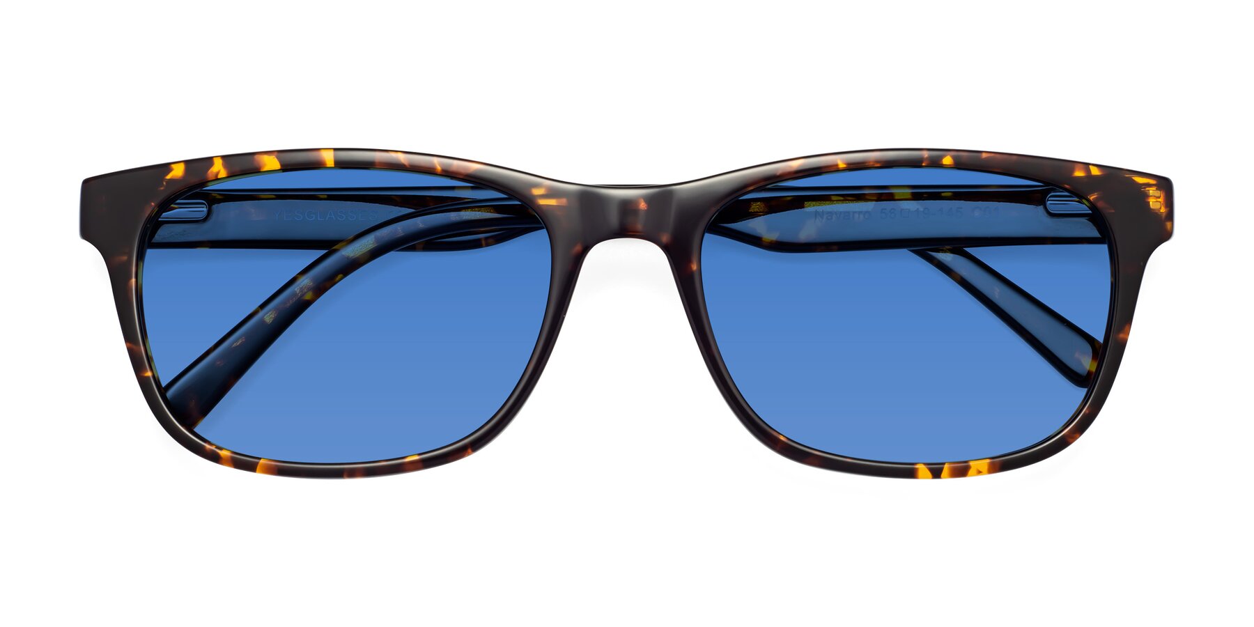 Folded Front of Navarro in Chocolate-Tortoise with Blue Tinted Lenses