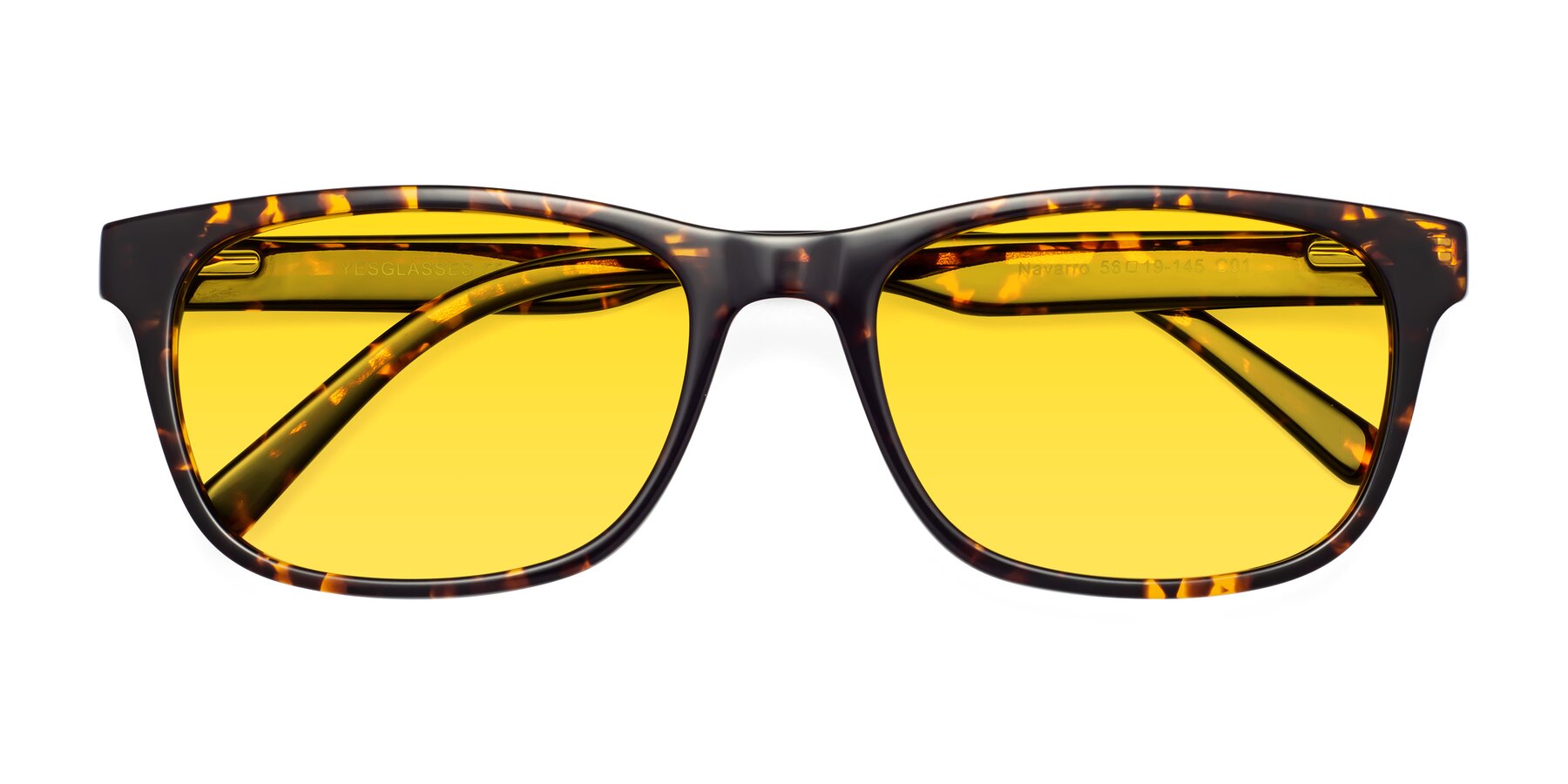 Folded Front of Navarro in Chocolate-Tortoise with Yellow Tinted Lenses
