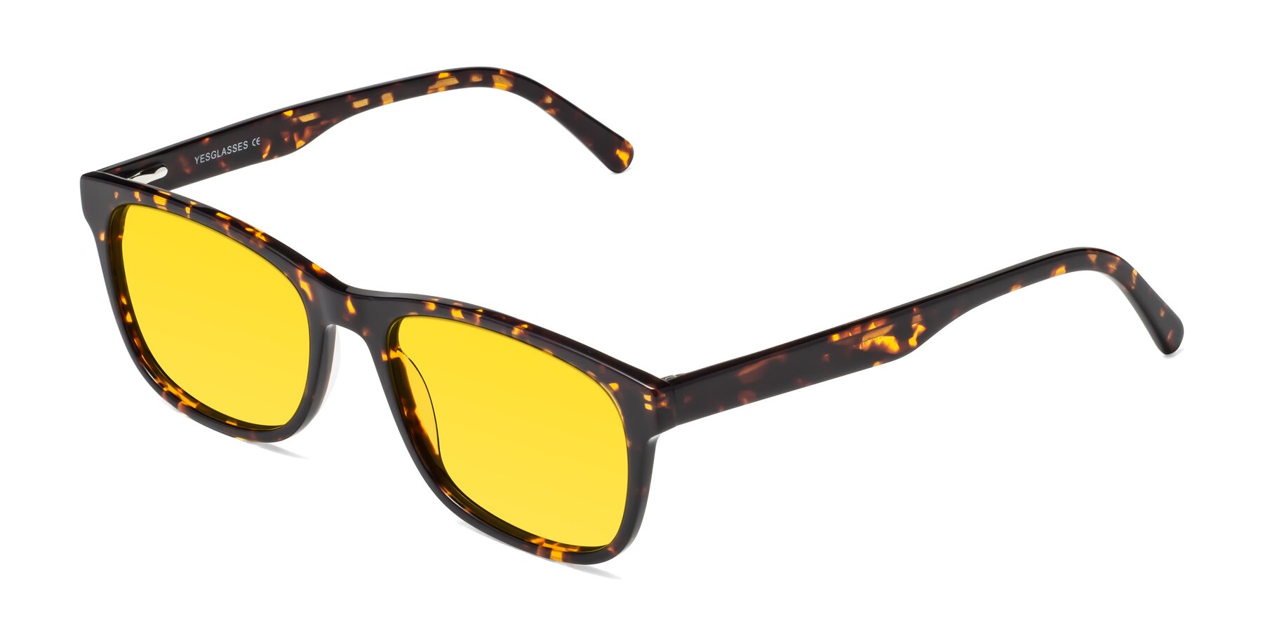 Angle of Navarro in Chocolate-Tortoise with Yellow Tinted Lenses