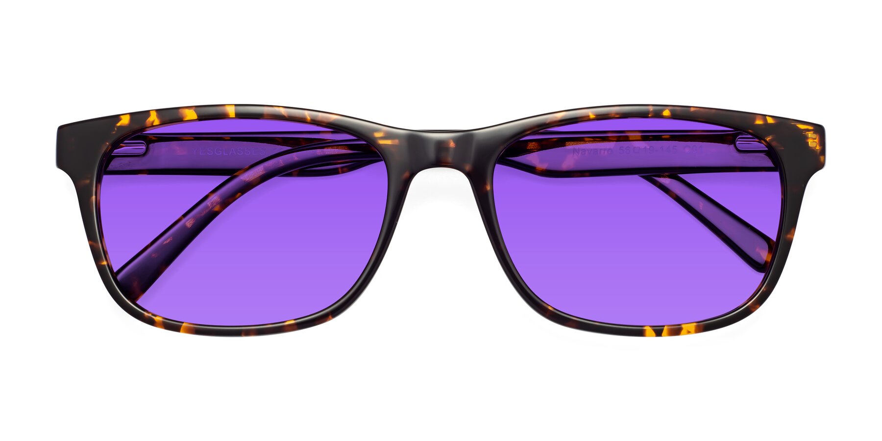Folded Front of Navarro in Chocolate-Tortoise with Purple Tinted Lenses