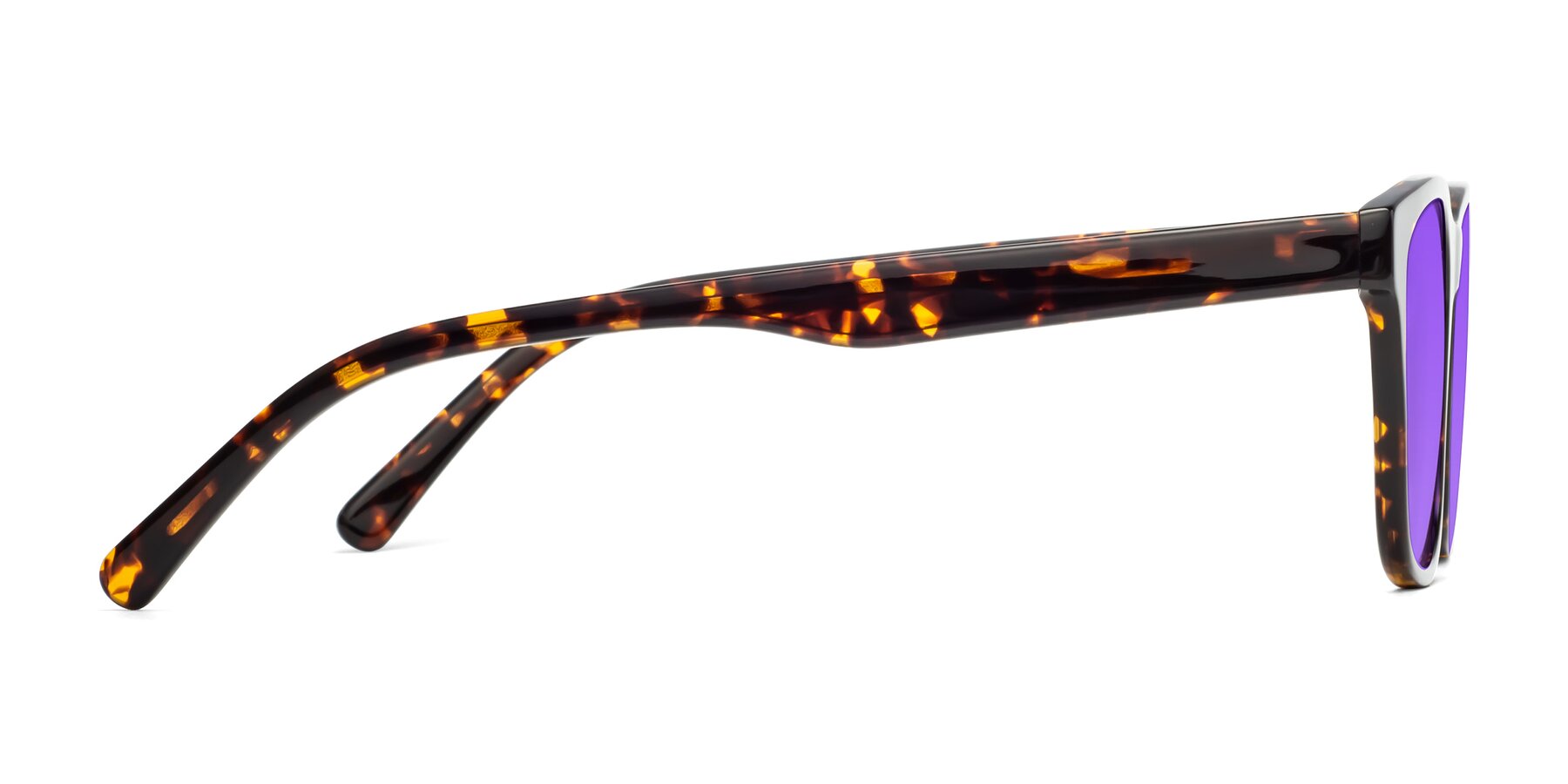 Side of Navarro in Chocolate-Tortoise with Purple Tinted Lenses