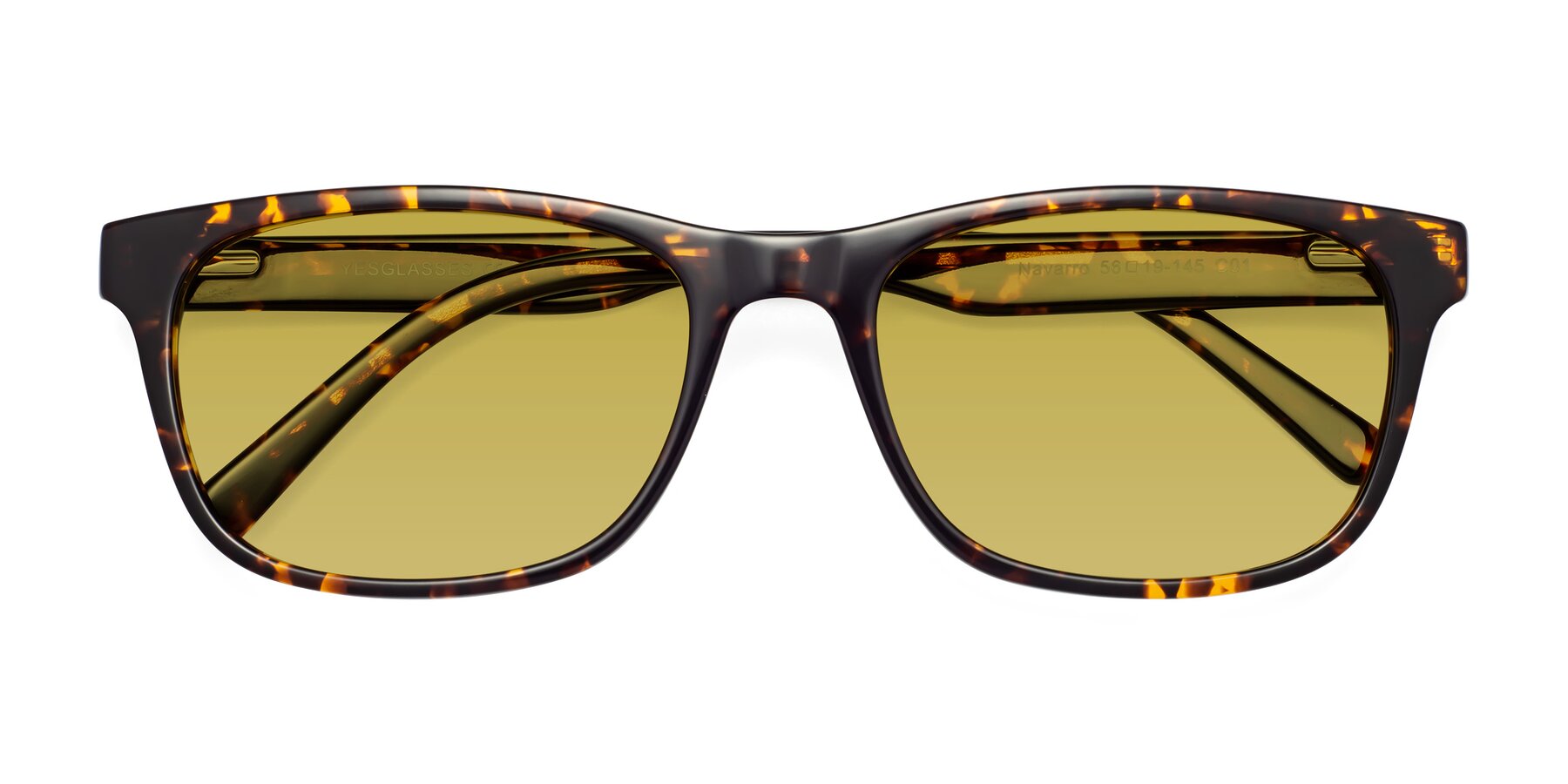 Folded Front of Navarro in Chocolate-Tortoise with Champagne Tinted Lenses