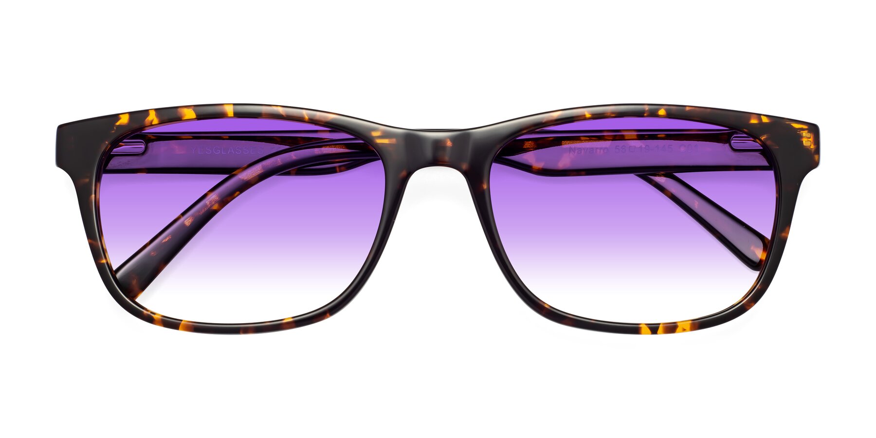 Folded Front of Navarro in Chocolate-Tortoise with Purple Gradient Lenses