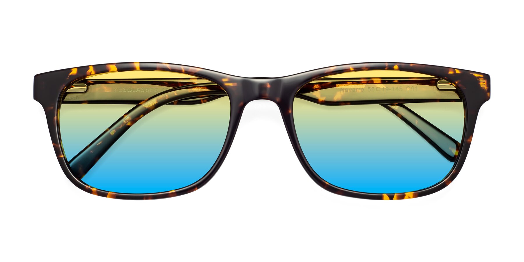 Folded Front of Navarro in Chocolate-Tortoise with Yellow / Blue Gradient Lenses