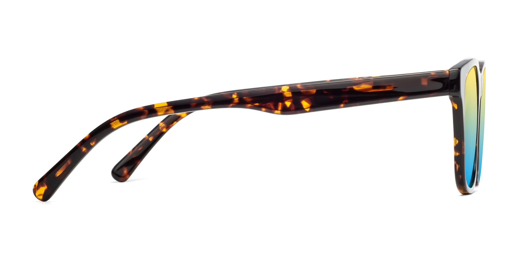 Side of Navarro in Chocolate-Tortoise with Yellow / Blue Gradient Lenses