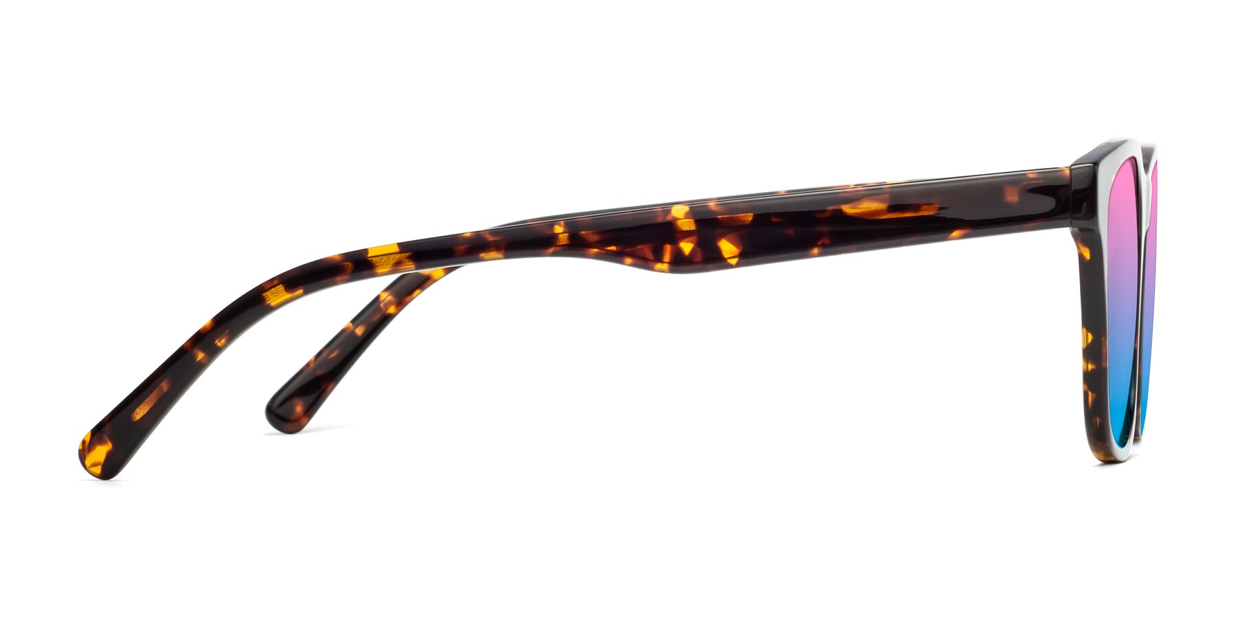 Side of Navarro in Chocolate-Tortoise with Pink / Blue Gradient Lenses