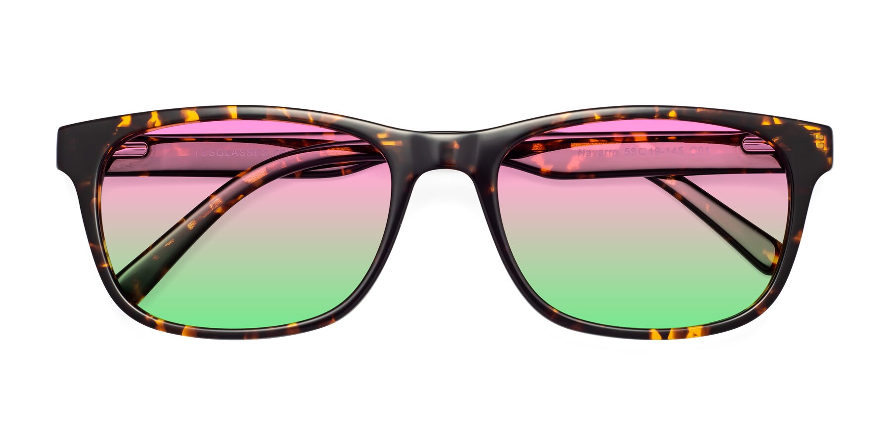 Folded Front of Navarro in Chocolate-Tortoise with Pink / Green Gradient Lenses