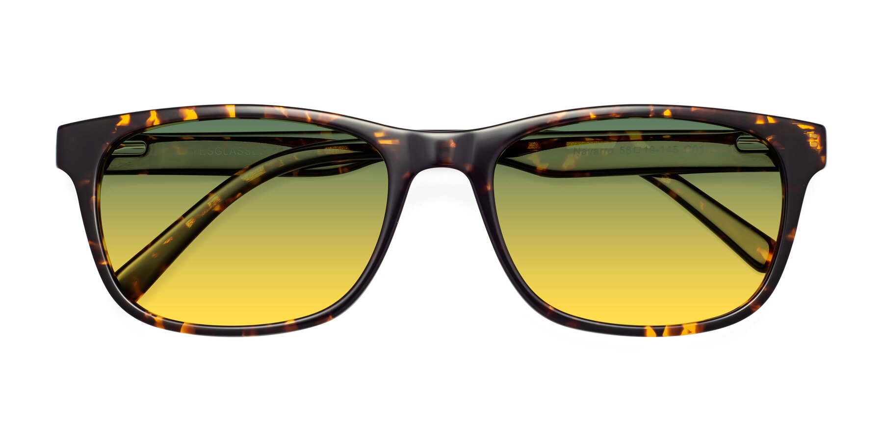 Folded Front of Navarro in Chocolate-Tortoise with Green / Yellow Gradient Lenses