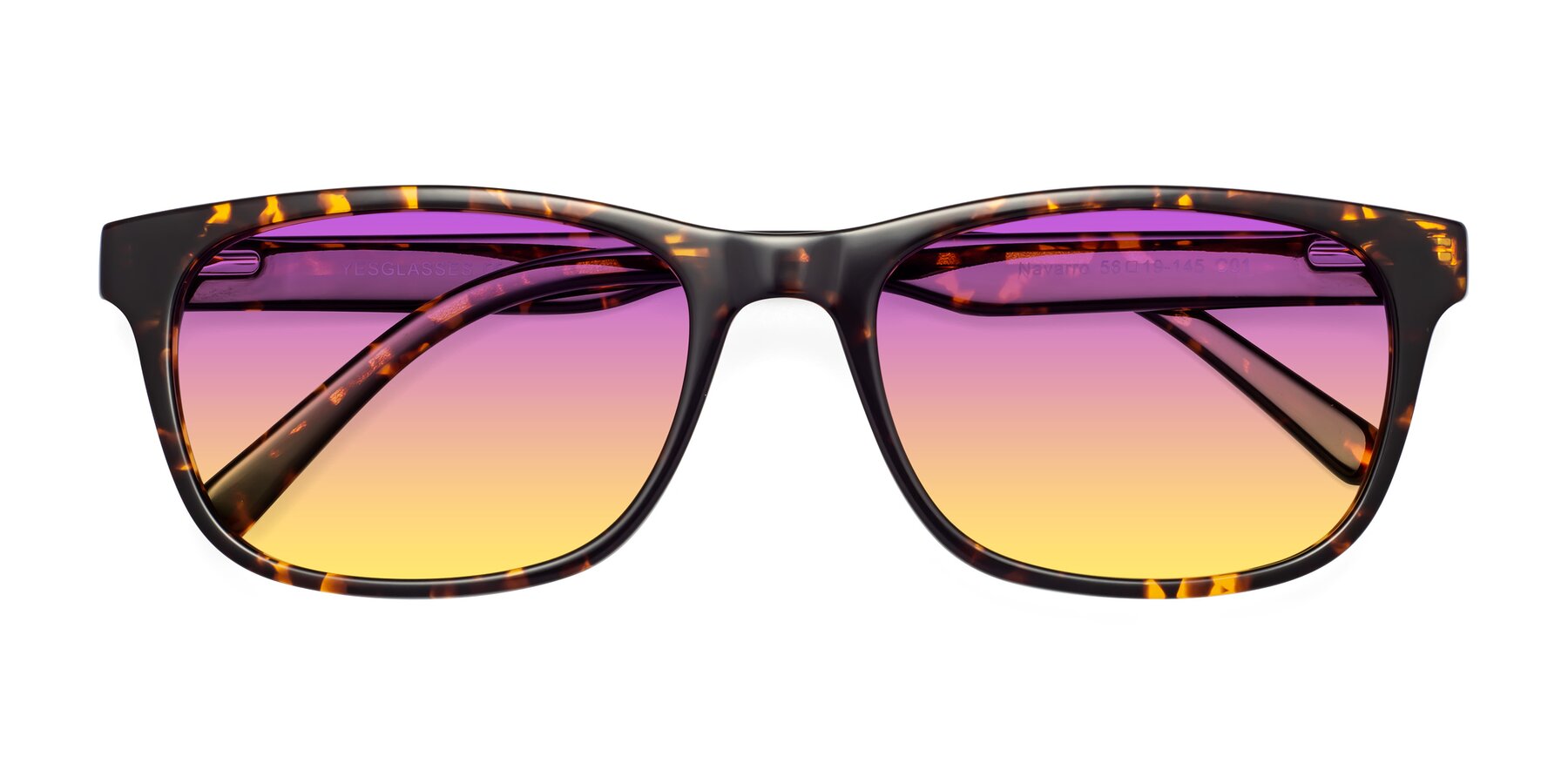 Folded Front of Navarro in Chocolate-Tortoise with Purple / Yellow Gradient Lenses