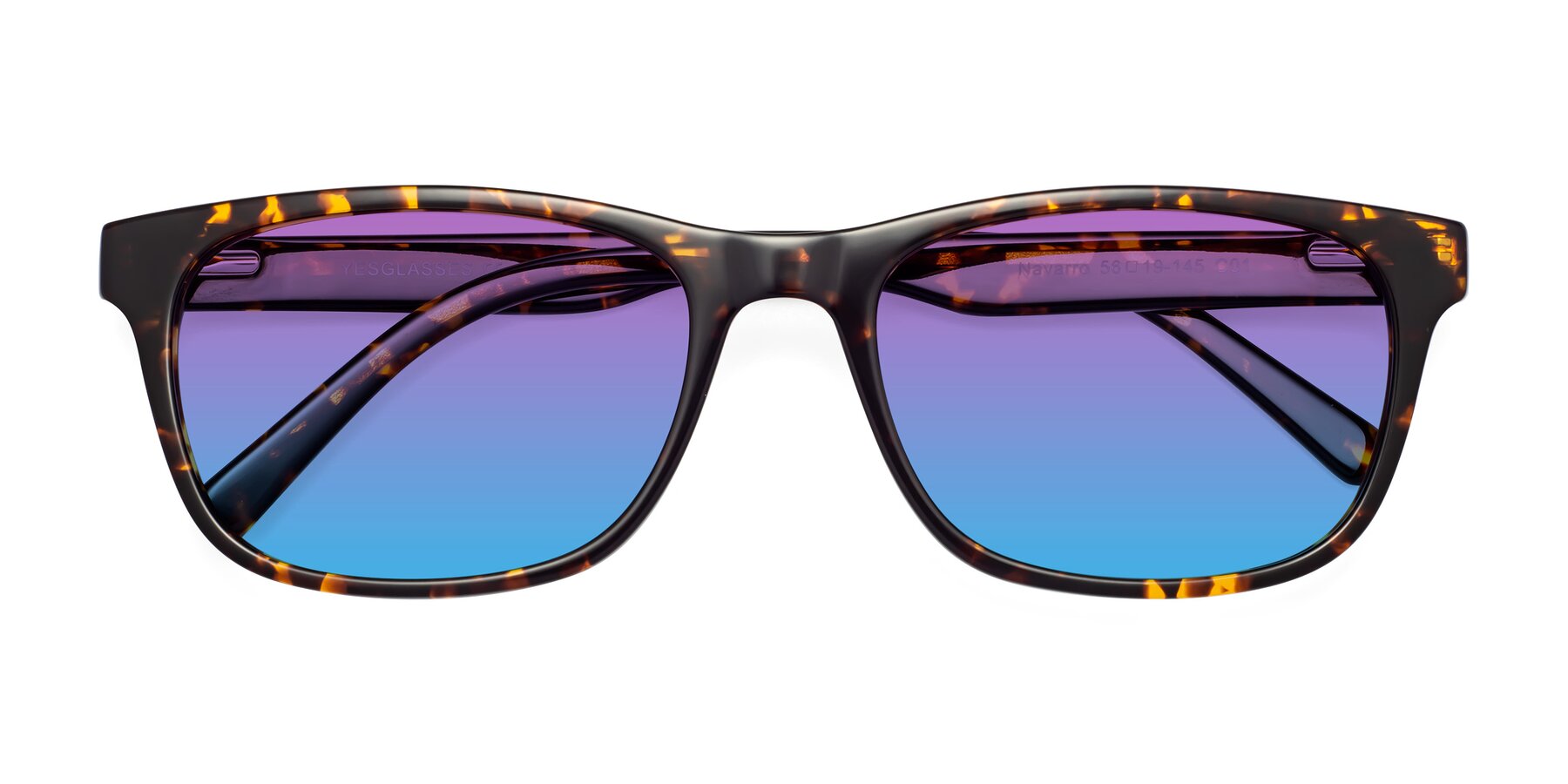 Folded Front of Navarro in Chocolate-Tortoise with Purple / Blue Gradient Lenses