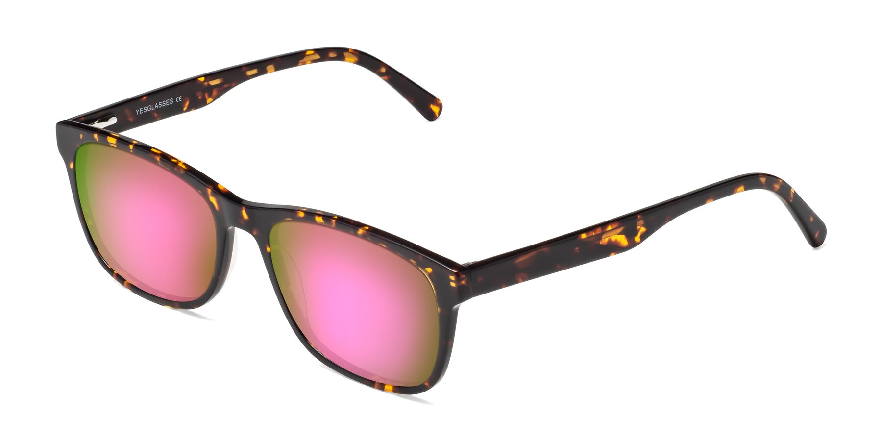 Angle of Navarro in Chocolate-Tortoise with Pink Mirrored Lenses