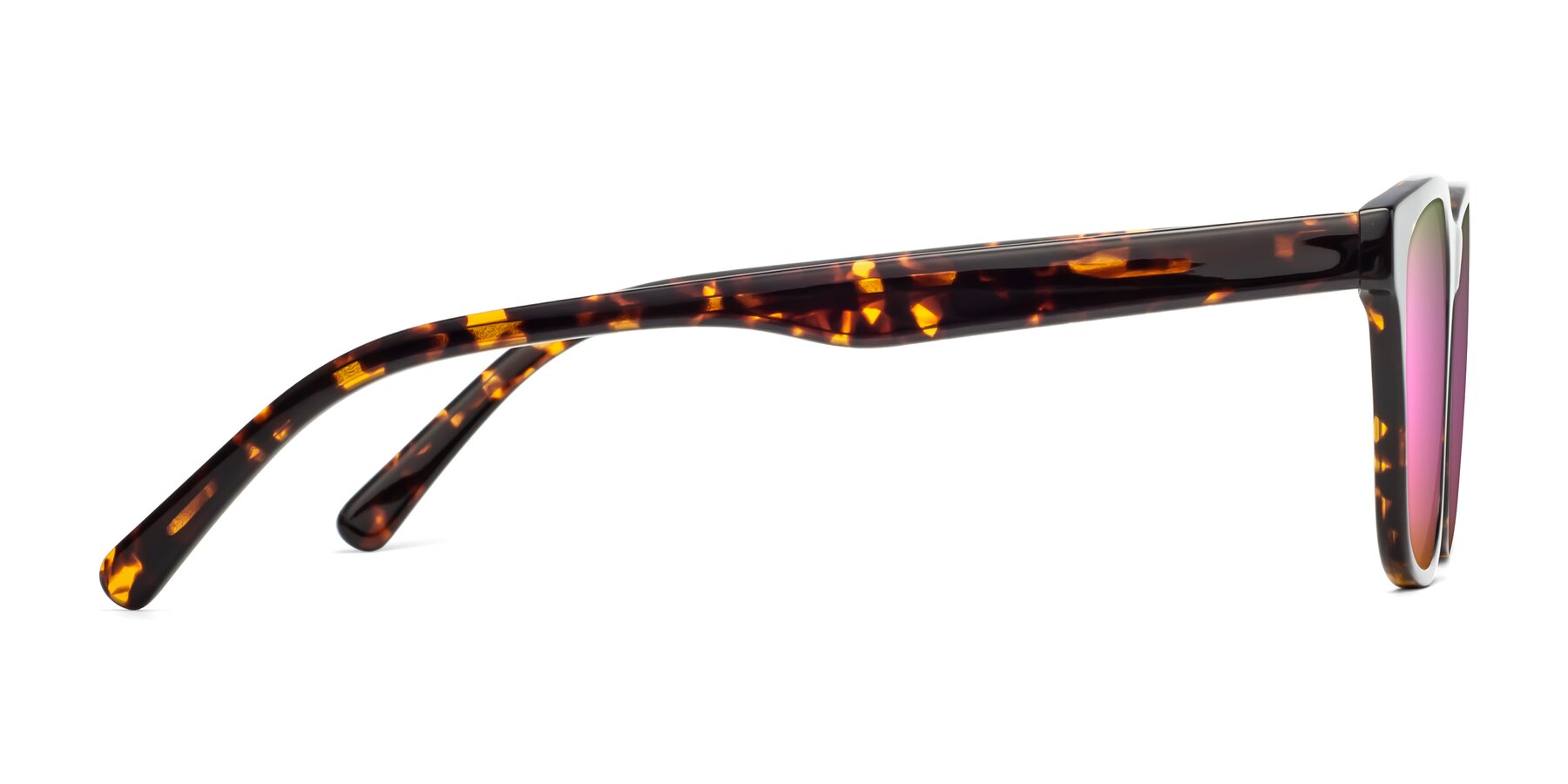 Side of Navarro in Chocolate-Tortoise with Pink Mirrored Lenses