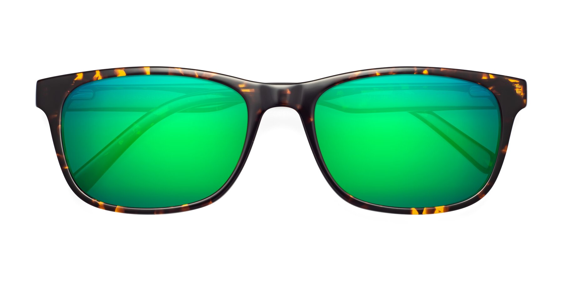 Folded Front of Navarro in Chocolate-Tortoise with Green Mirrored Lenses
