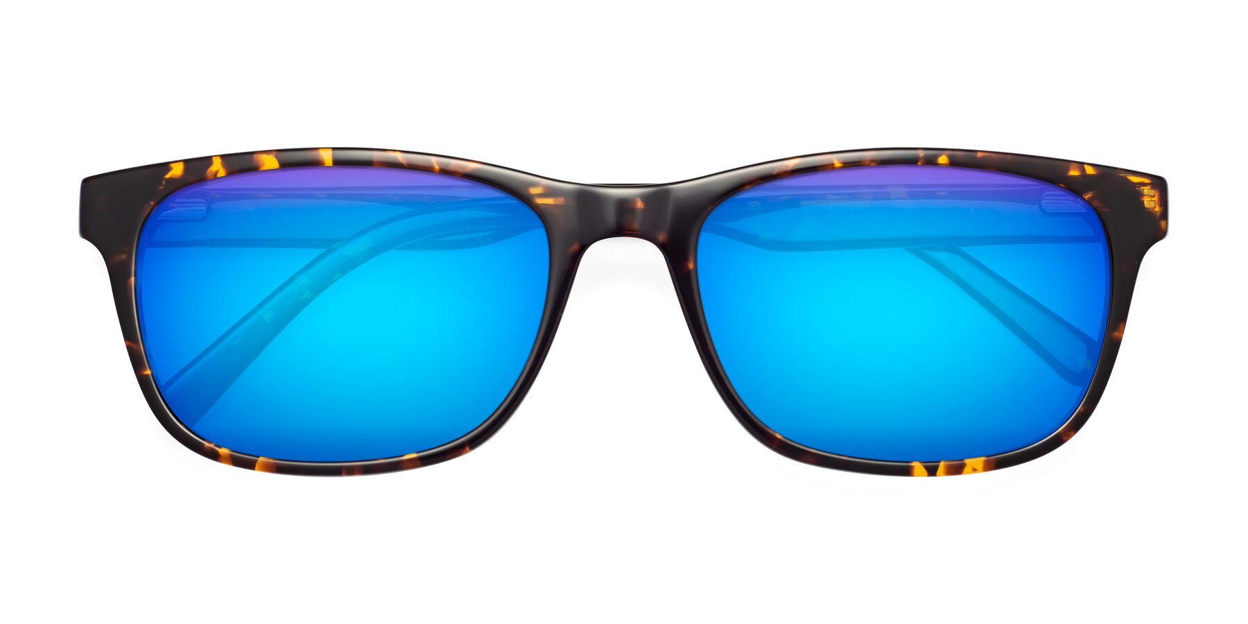 Folded Front of Navarro in Chocolate-Tortoise with Blue Mirrored Lenses