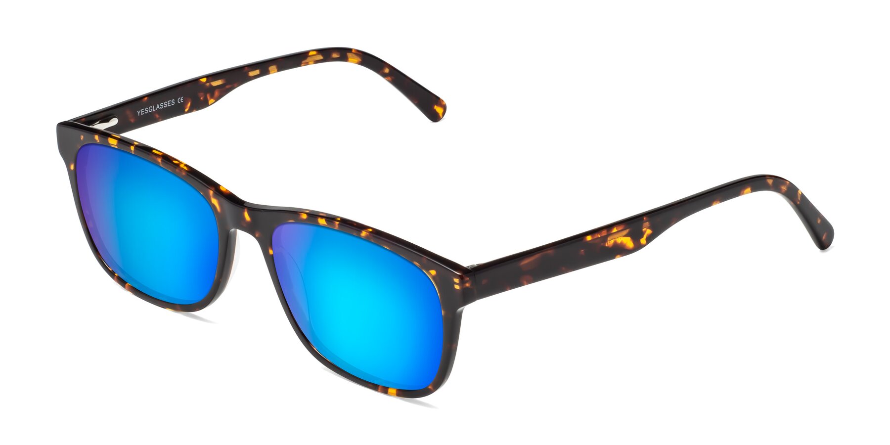 Angle of Navarro in Chocolate-Tortoise with Blue Mirrored Lenses