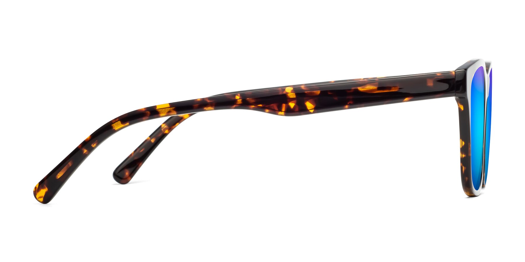 Side of Navarro in Chocolate-Tortoise with Blue Mirrored Lenses