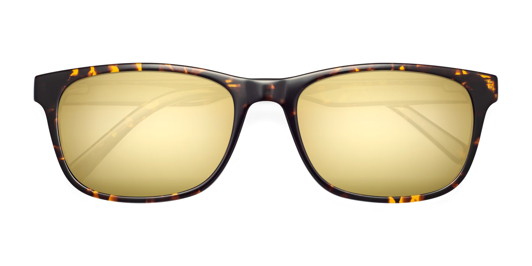 Folded Front of Navarro in Chocolate-Tortoise with Gold Mirrored Lenses