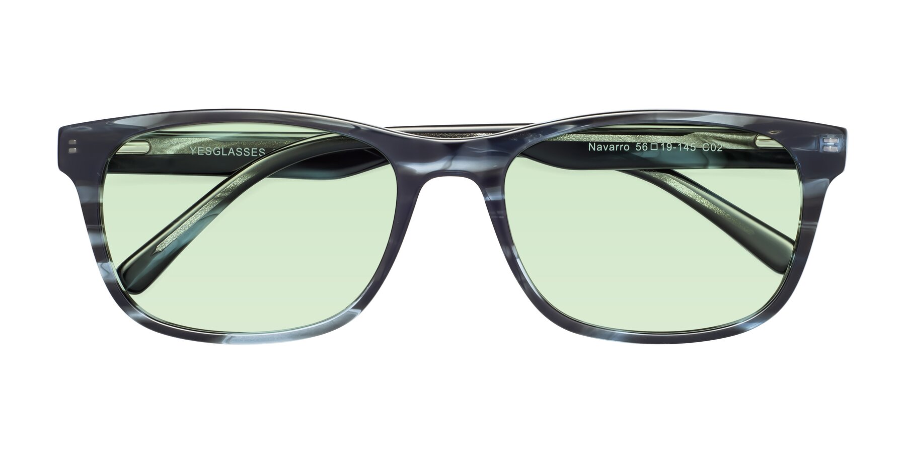 Folded Front of Navarro in Blue-Tortoise with Light Green Tinted Lenses