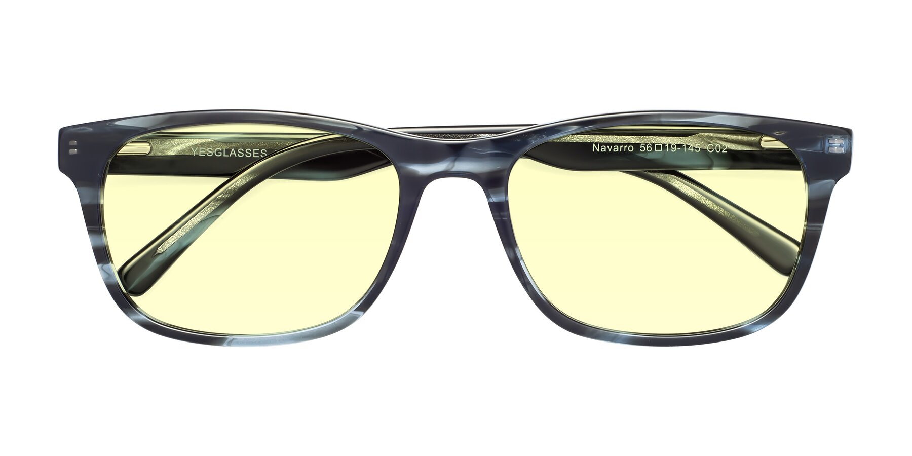 Folded Front of Navarro in Blue-Tortoise with Light Yellow Tinted Lenses