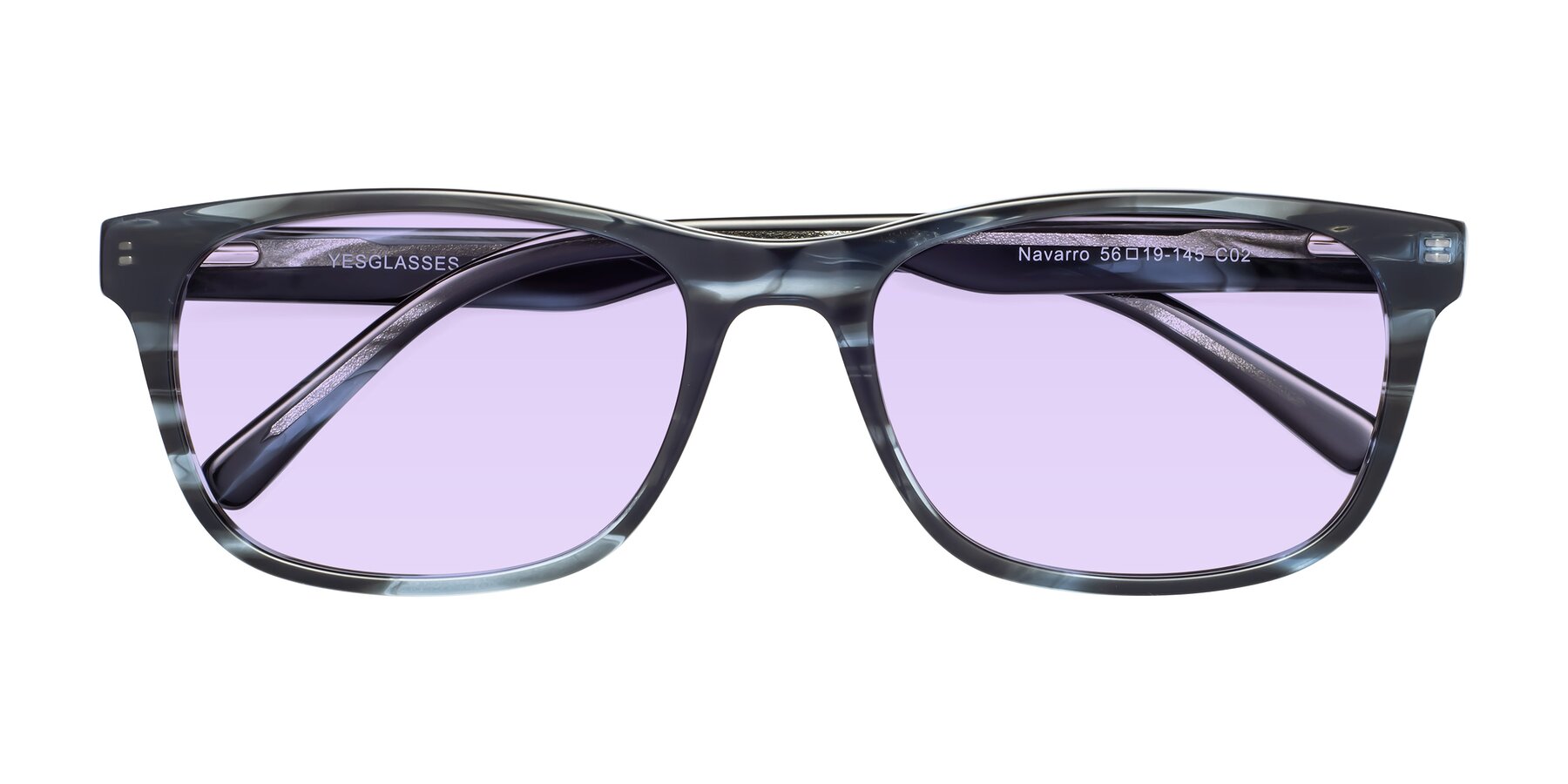 Folded Front of Navarro in Blue-Tortoise with Light Purple Tinted Lenses