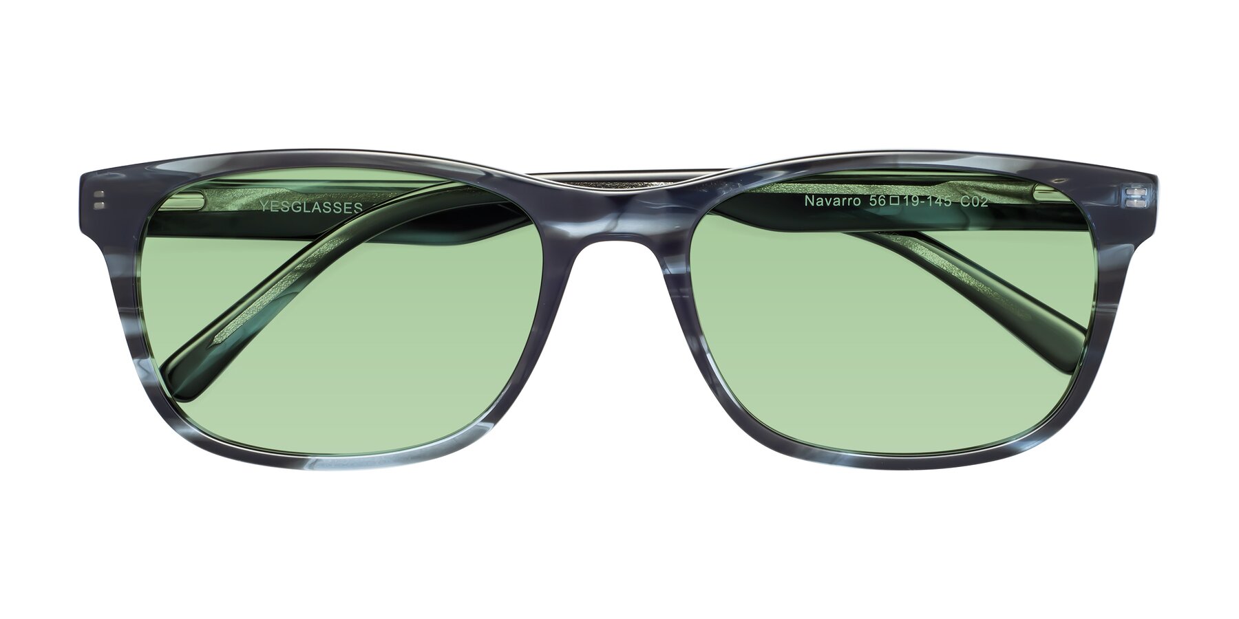 Folded Front of Navarro in Blue-Tortoise with Medium Green Tinted Lenses