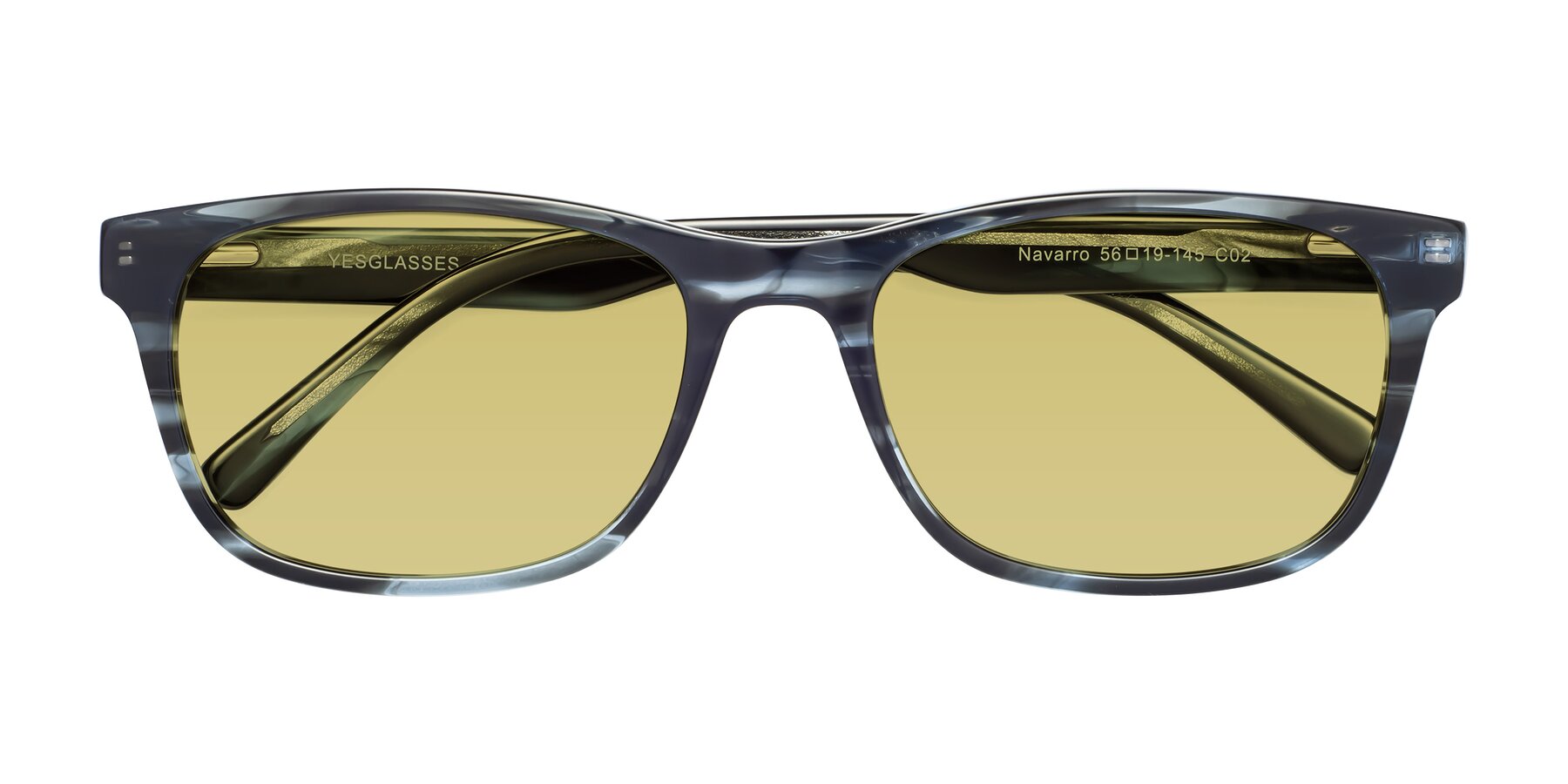 Folded Front of Navarro in Blue-Tortoise with Medium Champagne Tinted Lenses