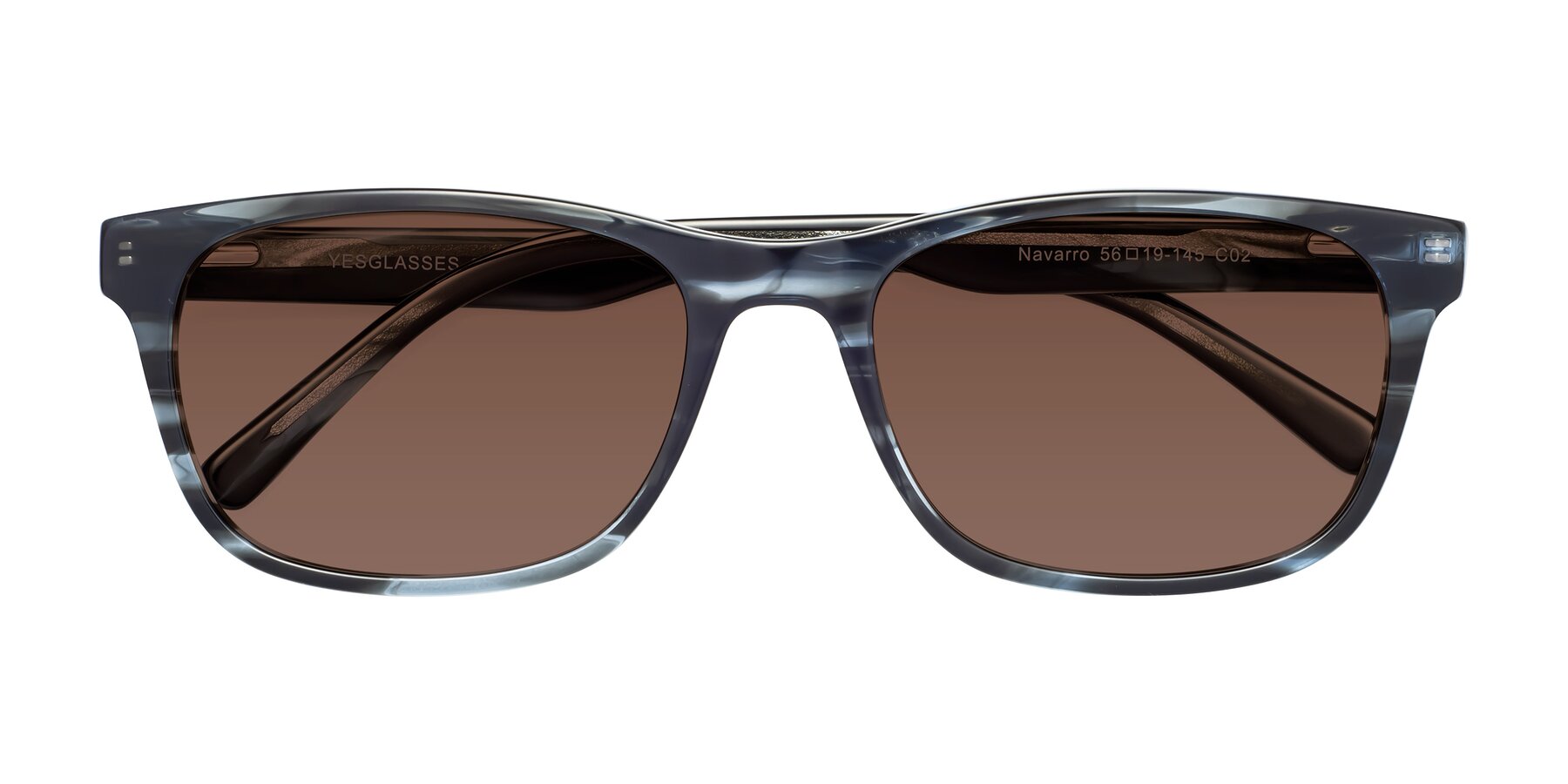 Folded Front of Navarro in Blue-Tortoise with Brown Tinted Lenses