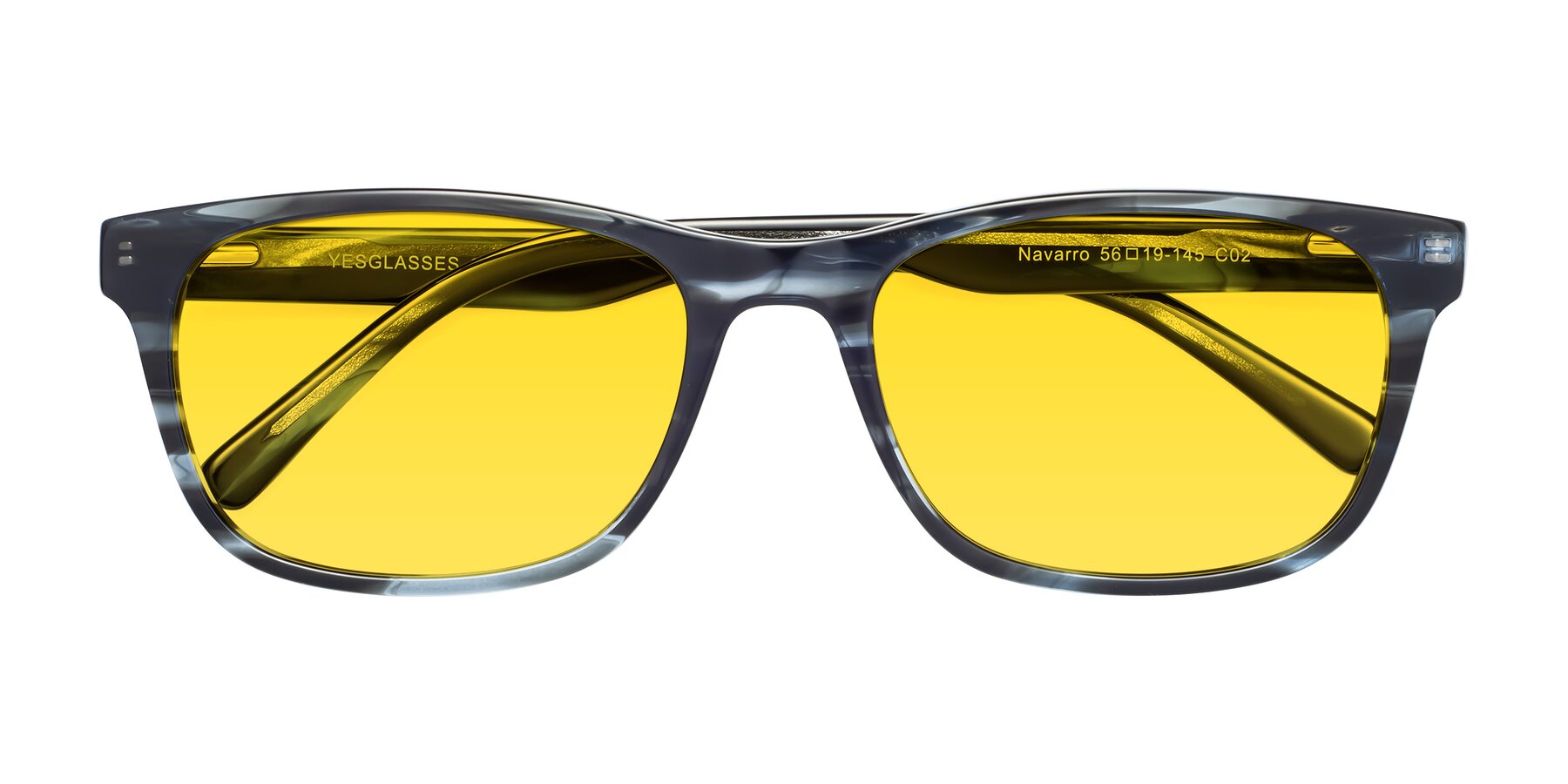 Folded Front of Navarro in Blue-Tortoise with Yellow Tinted Lenses