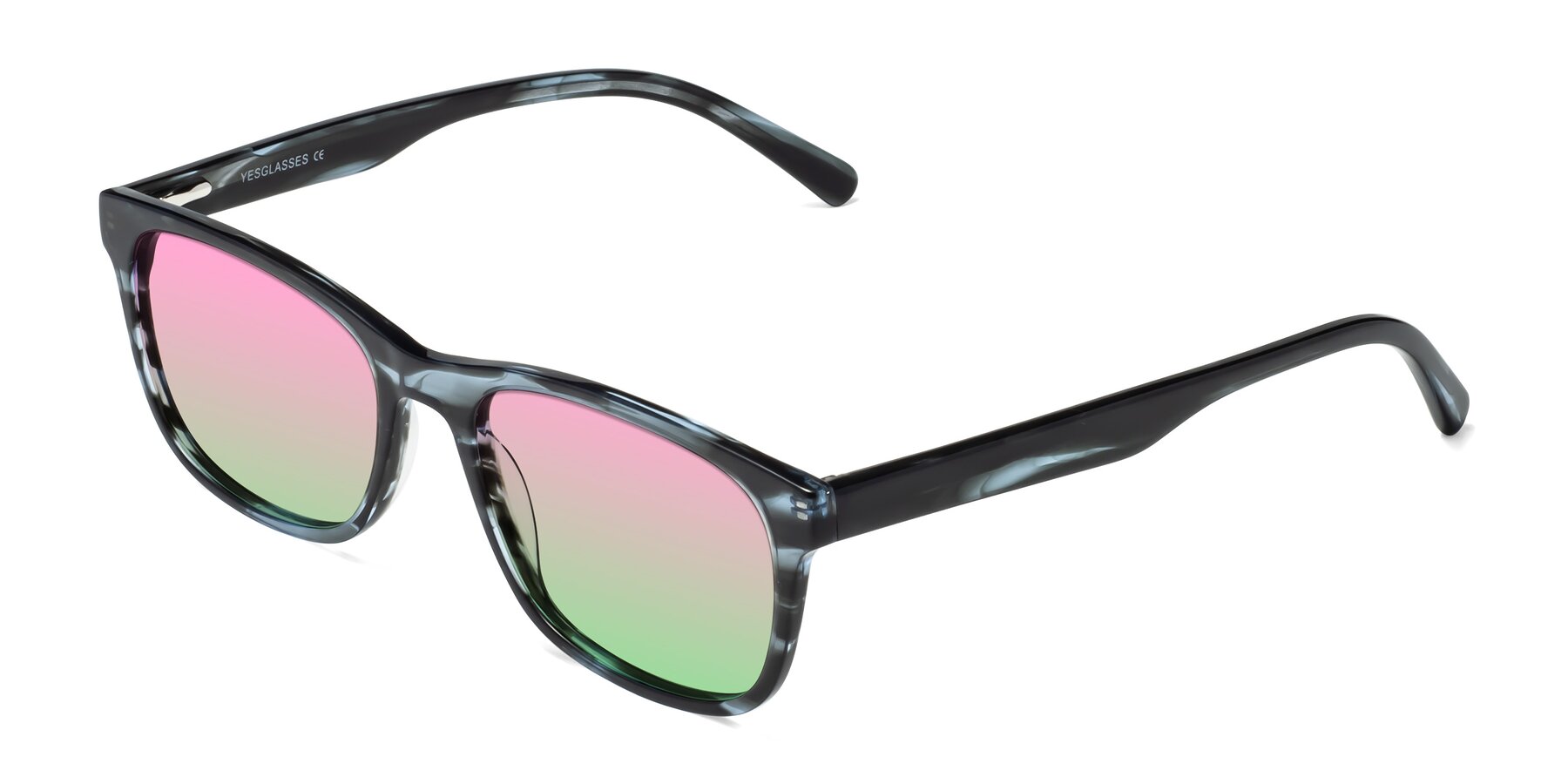 Angle of Navarro in Blue-Tortoise with Pink / Green Gradient Lenses