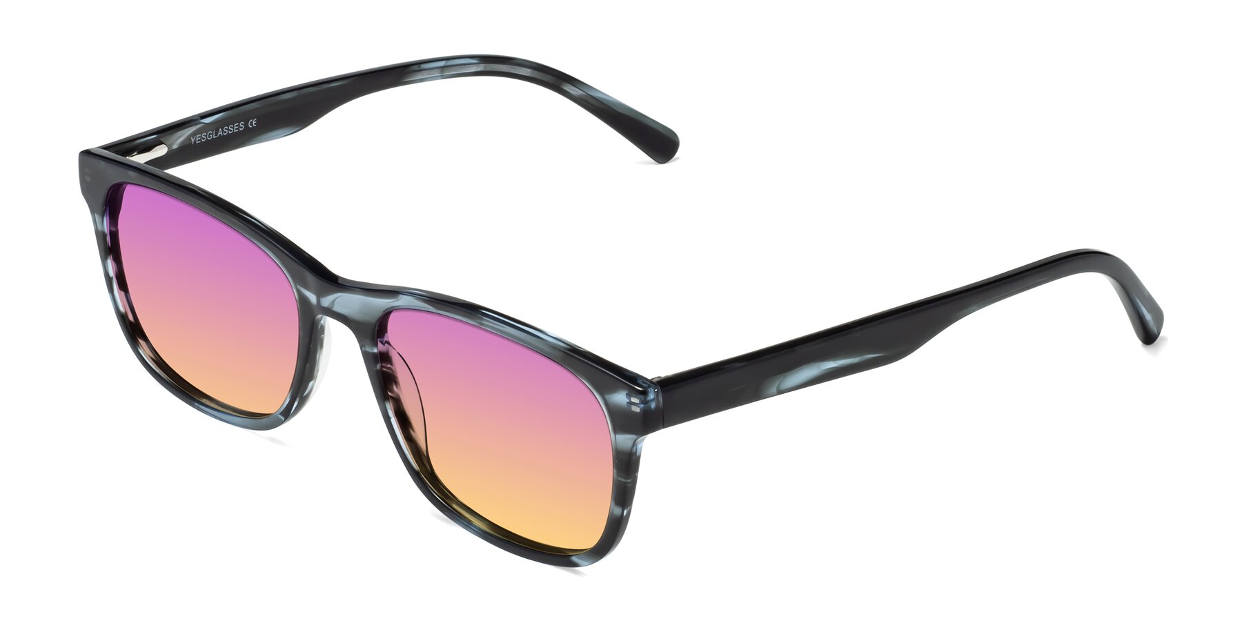 Angle of Navarro in Blue-Tortoise with Purple / Yellow Gradient Lenses