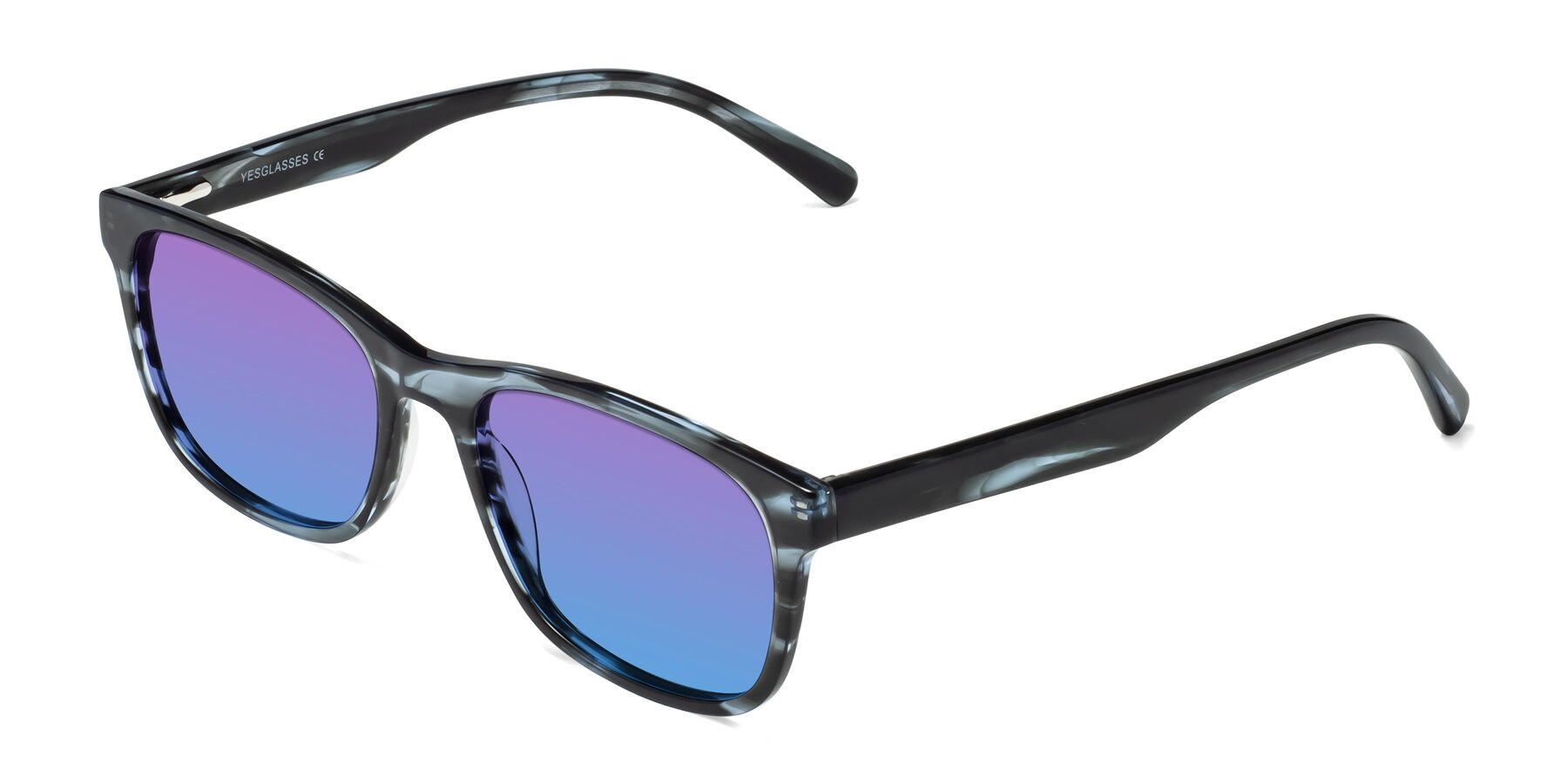 Angle of Navarro in Blue-Tortoise with Purple / Blue Gradient Lenses