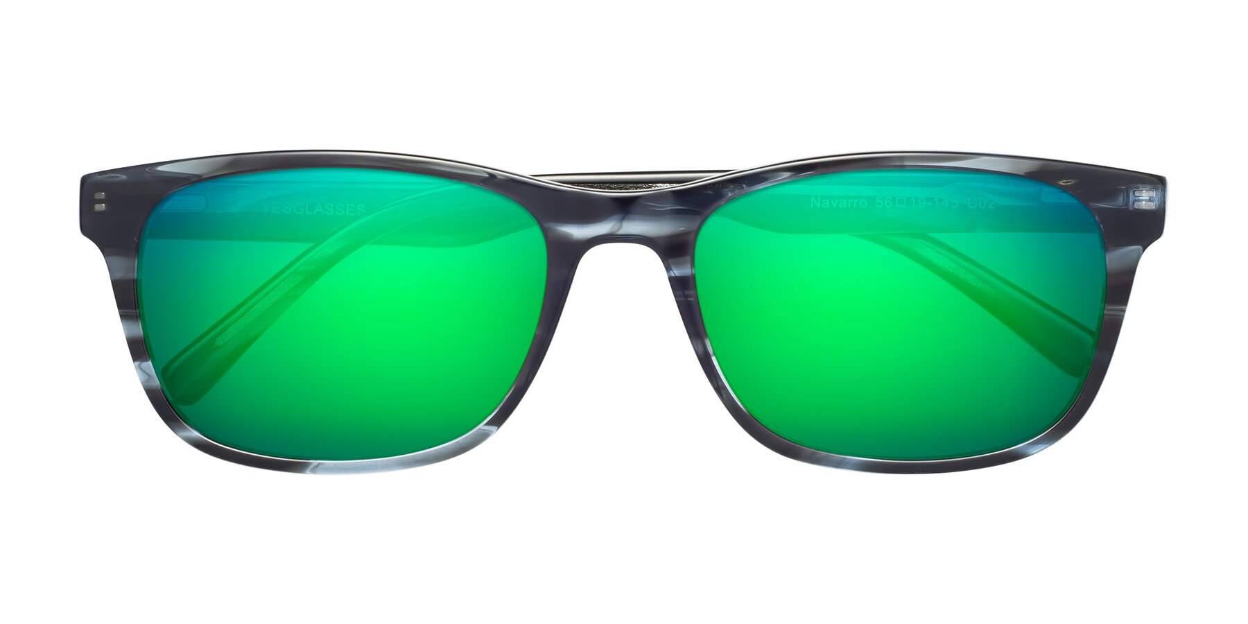 Folded Front of Navarro in Blue-Tortoise with Green Mirrored Lenses
