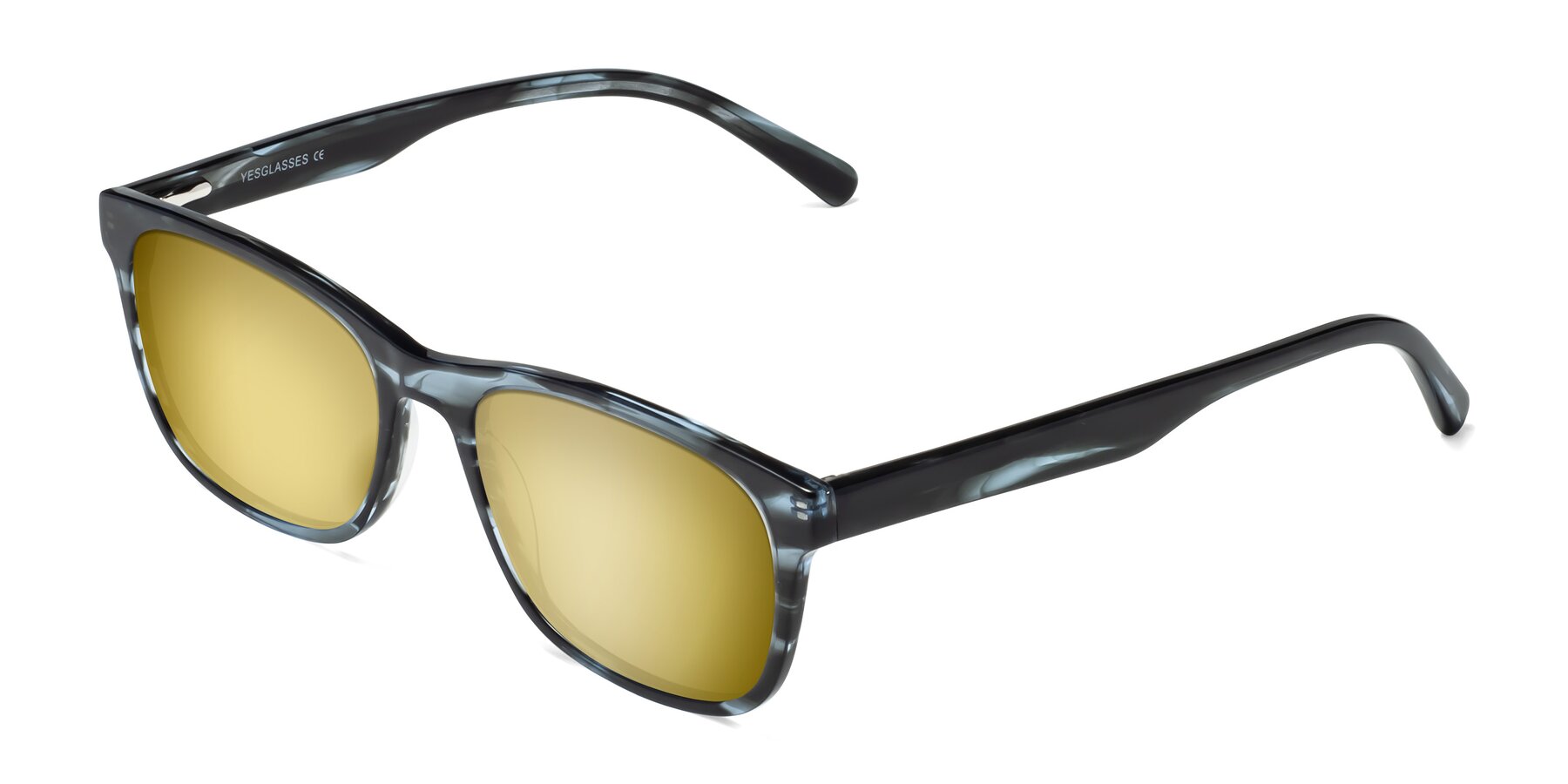 Angle of Navarro in Blue-Tortoise with Gold Mirrored Lenses